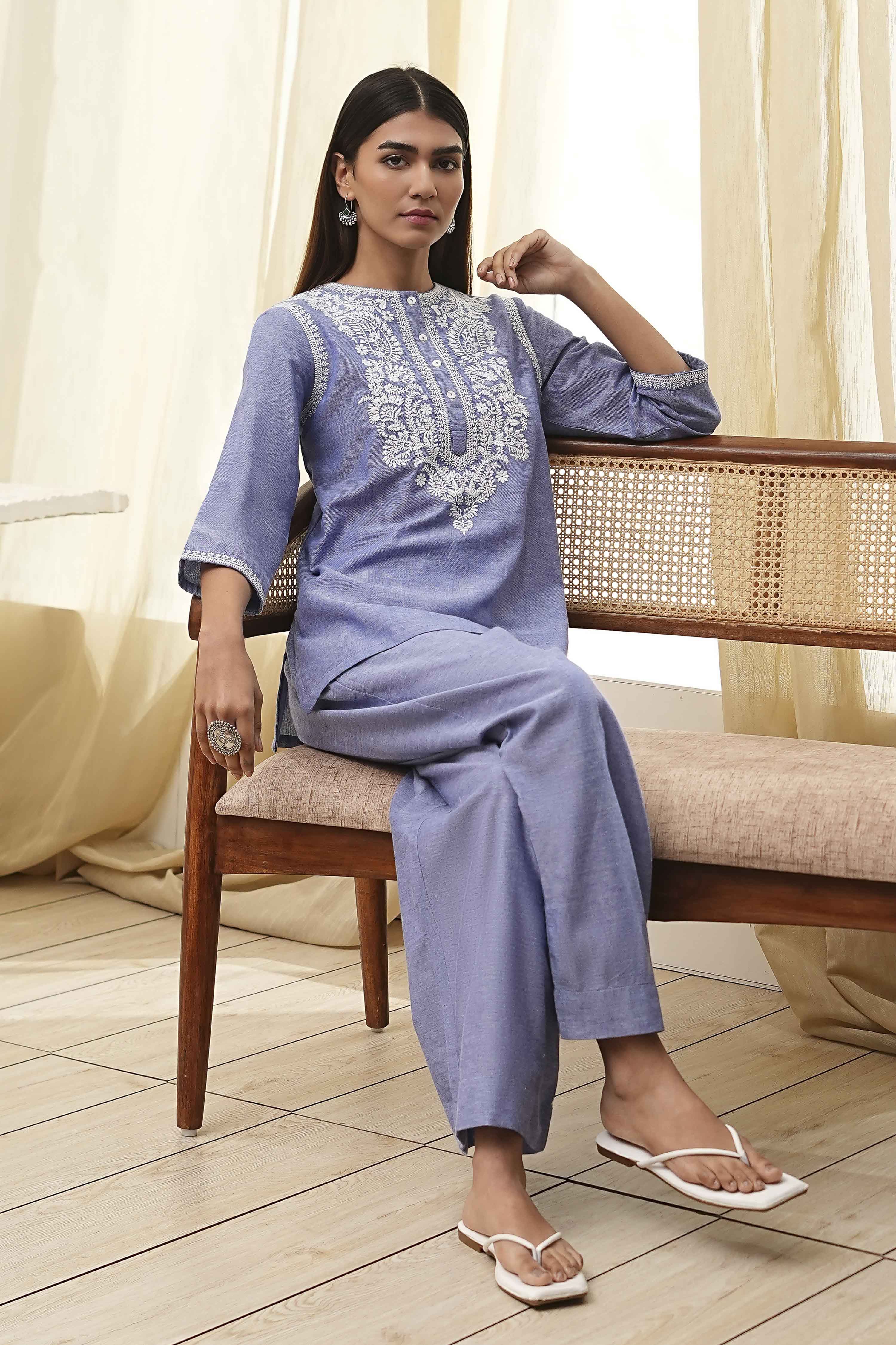 Dull Blue Cotton Straight Co-ord Set image number 0