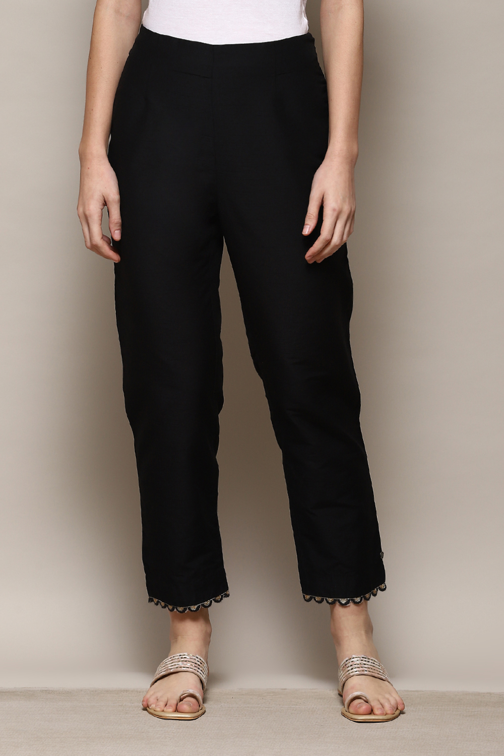 Black Polyester Slim Yarndyed Pants image number 5