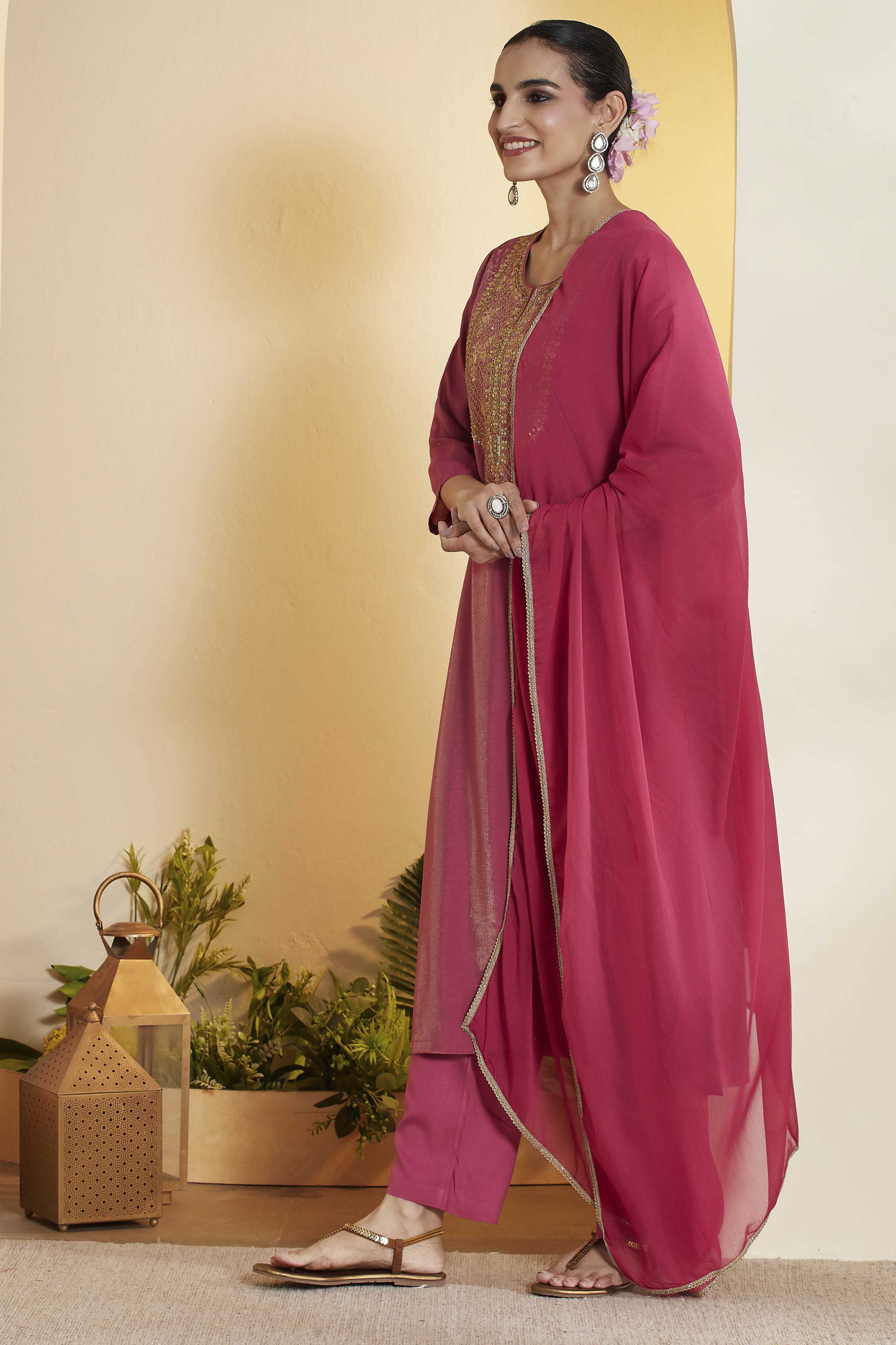 Turquoise Viscose Rayon Embroidered Straight Kurta Set image number 4