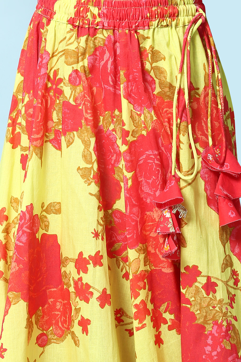 Red & Lime Green Cotton Short Top Lehenga Set image number 2