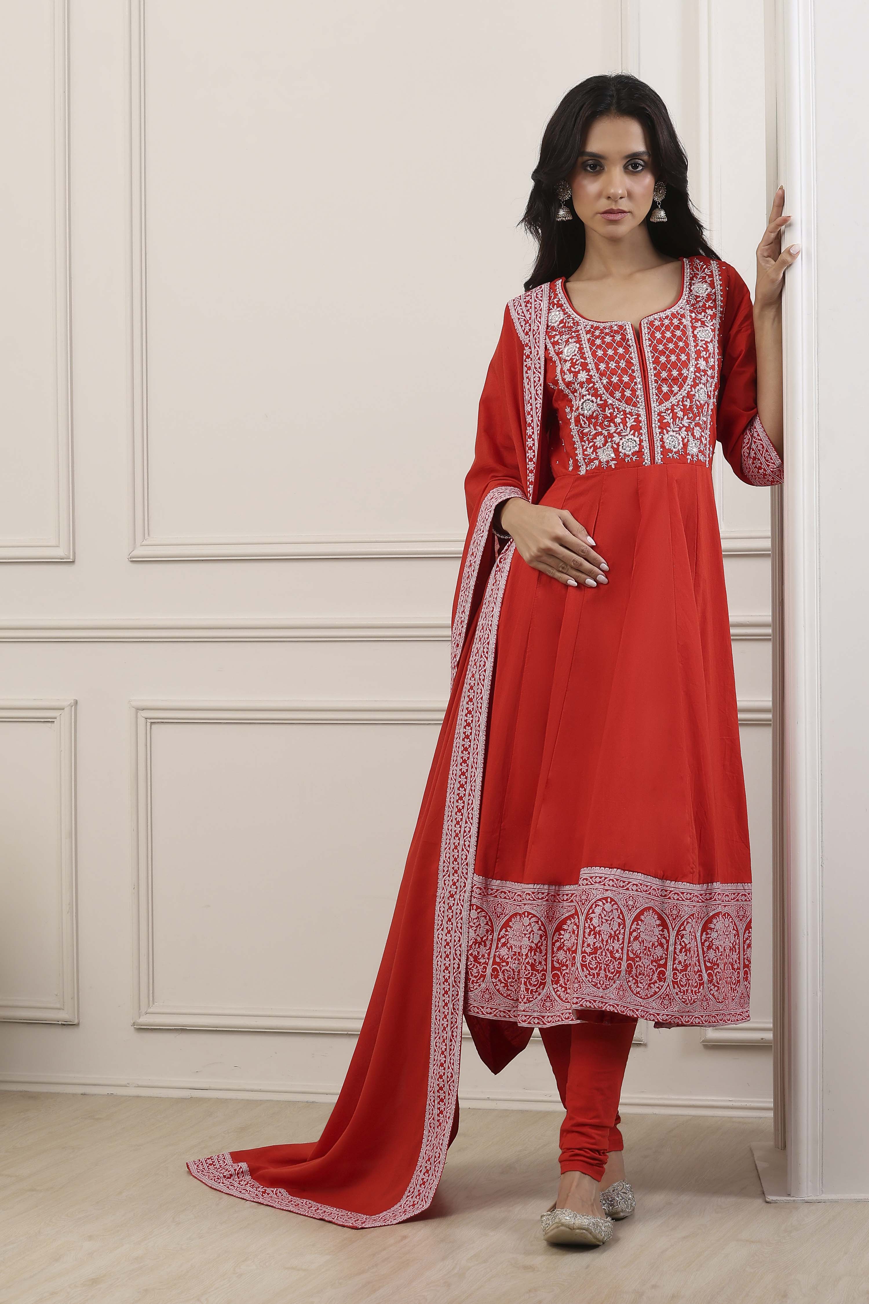 Green Cotton Kalidar Suit Set image number 6