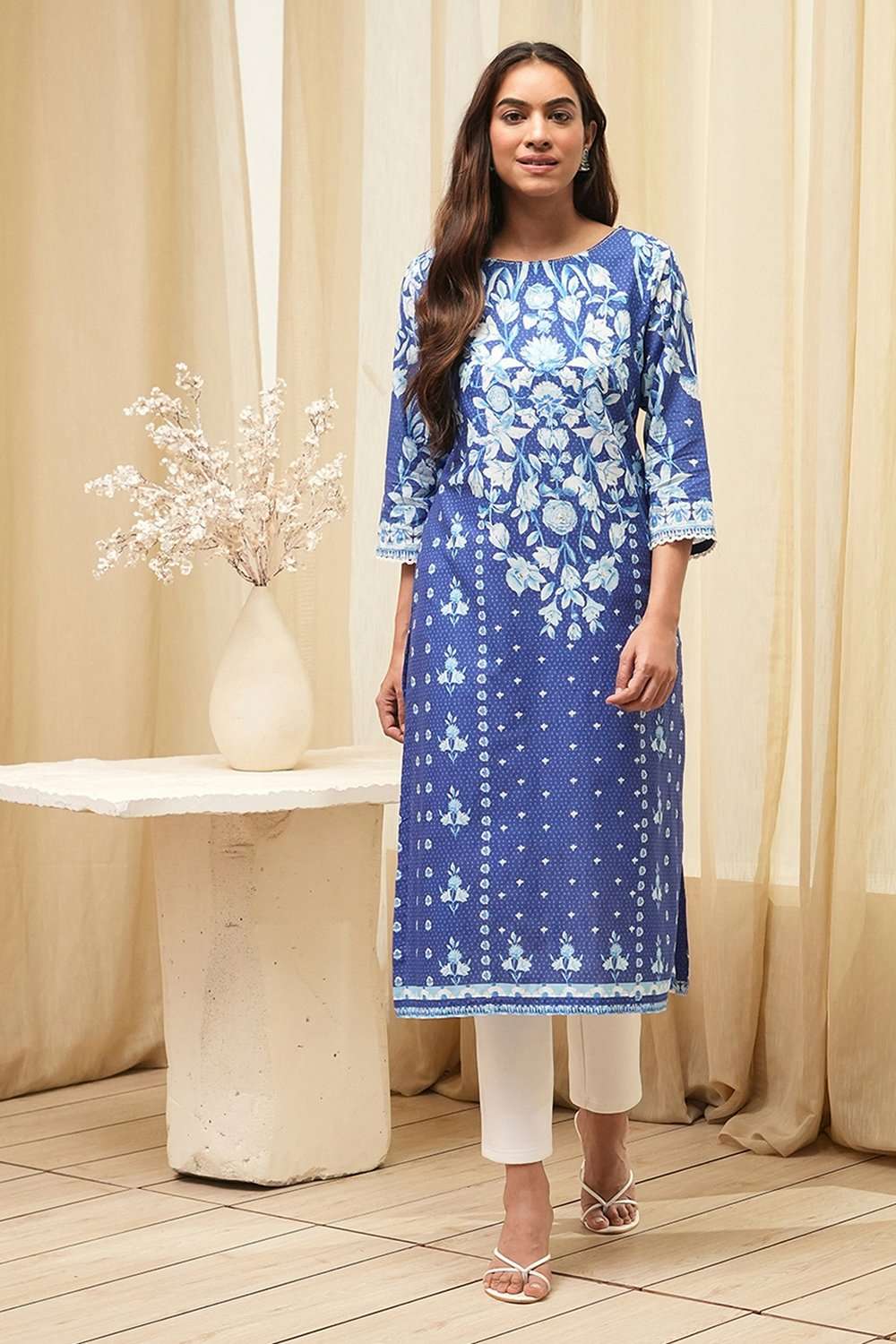 Indigo Cotton Straight Kurta image number 0