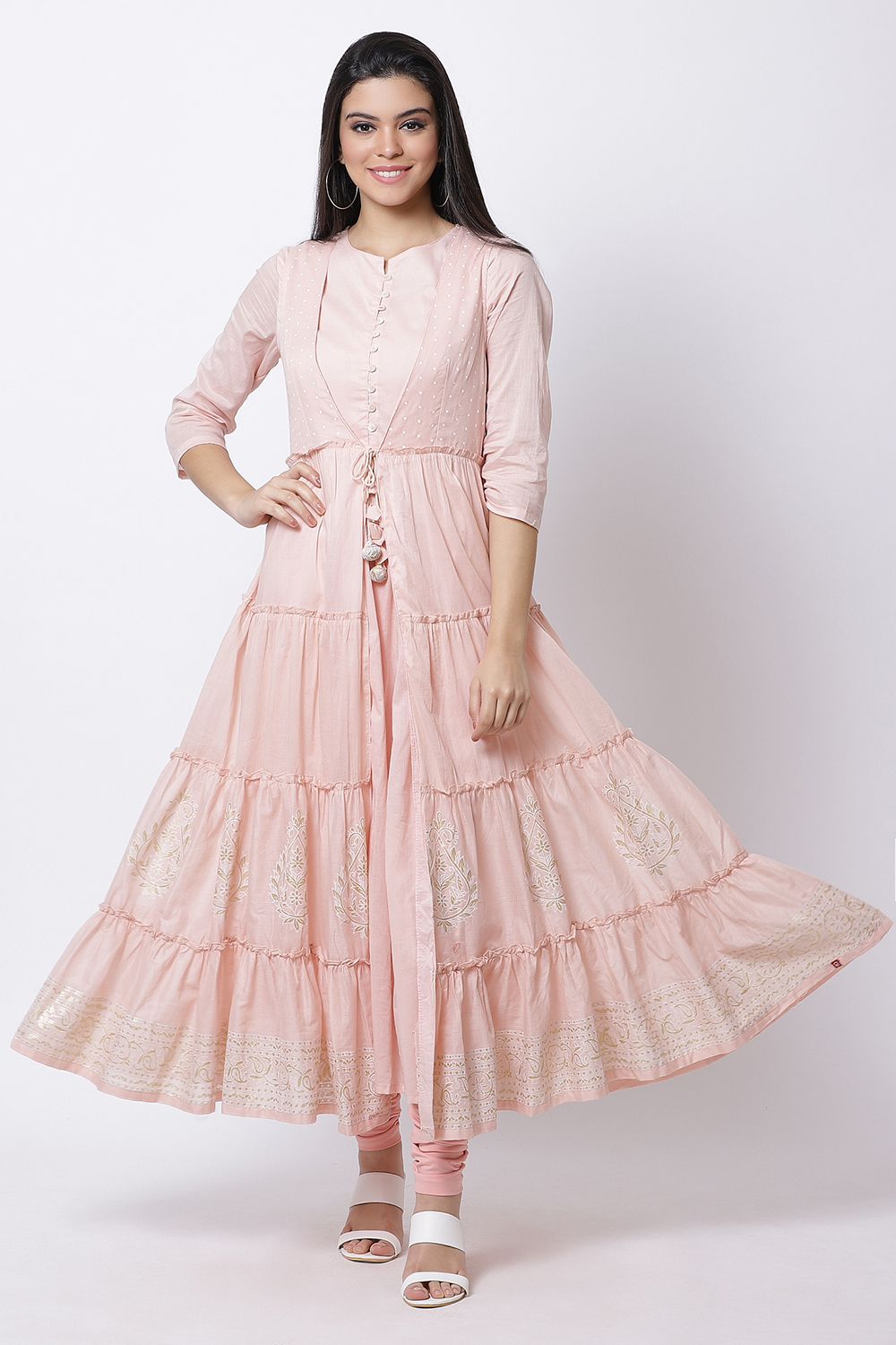 Grey Cotton A-Line Printed Dress image number 0