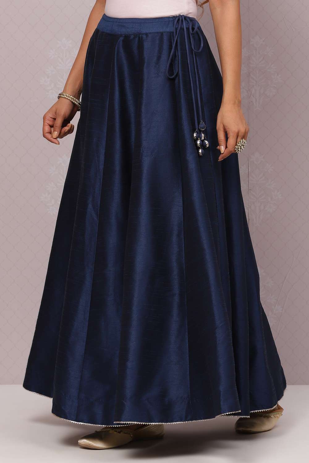 Navy Flared Art Silk Skirts image number 0