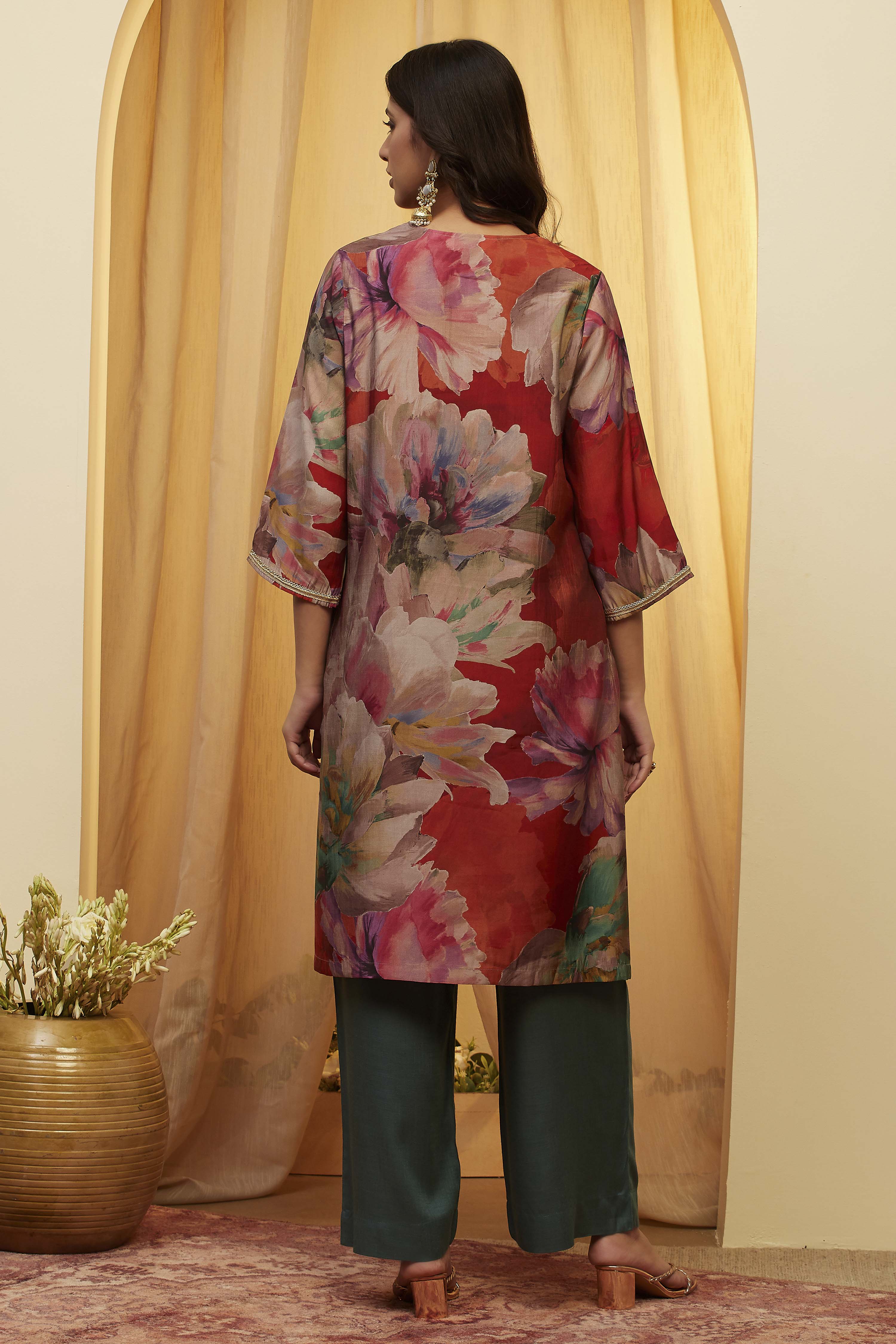 Rust Poly Viscose Straight Kurta image number 4