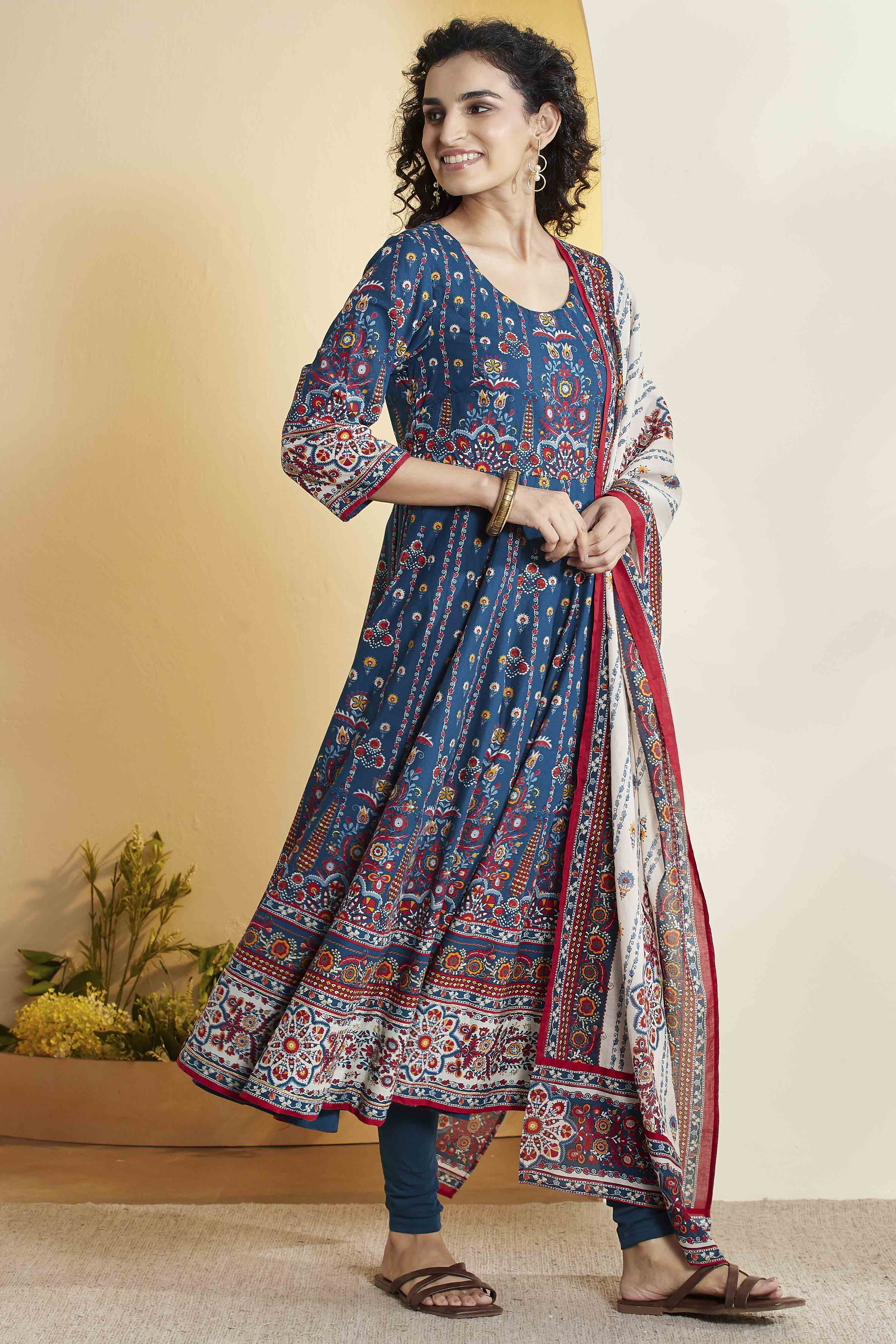Blue Cotton Anarkali Suit Set image number 5