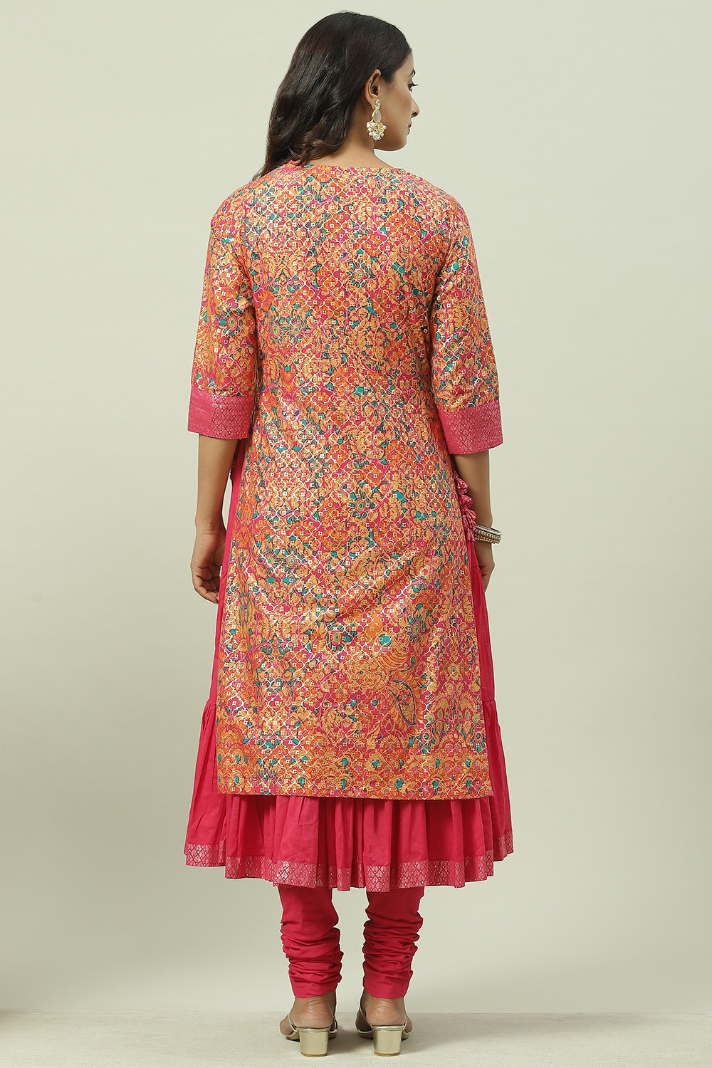 Fuschia Cotton Layered Kurta Churidar Suit Set image number 10