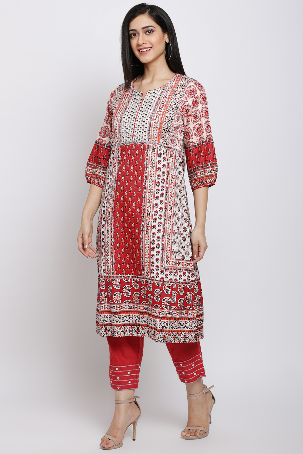 Green Viscose A-Line Printed Kurta image number 3