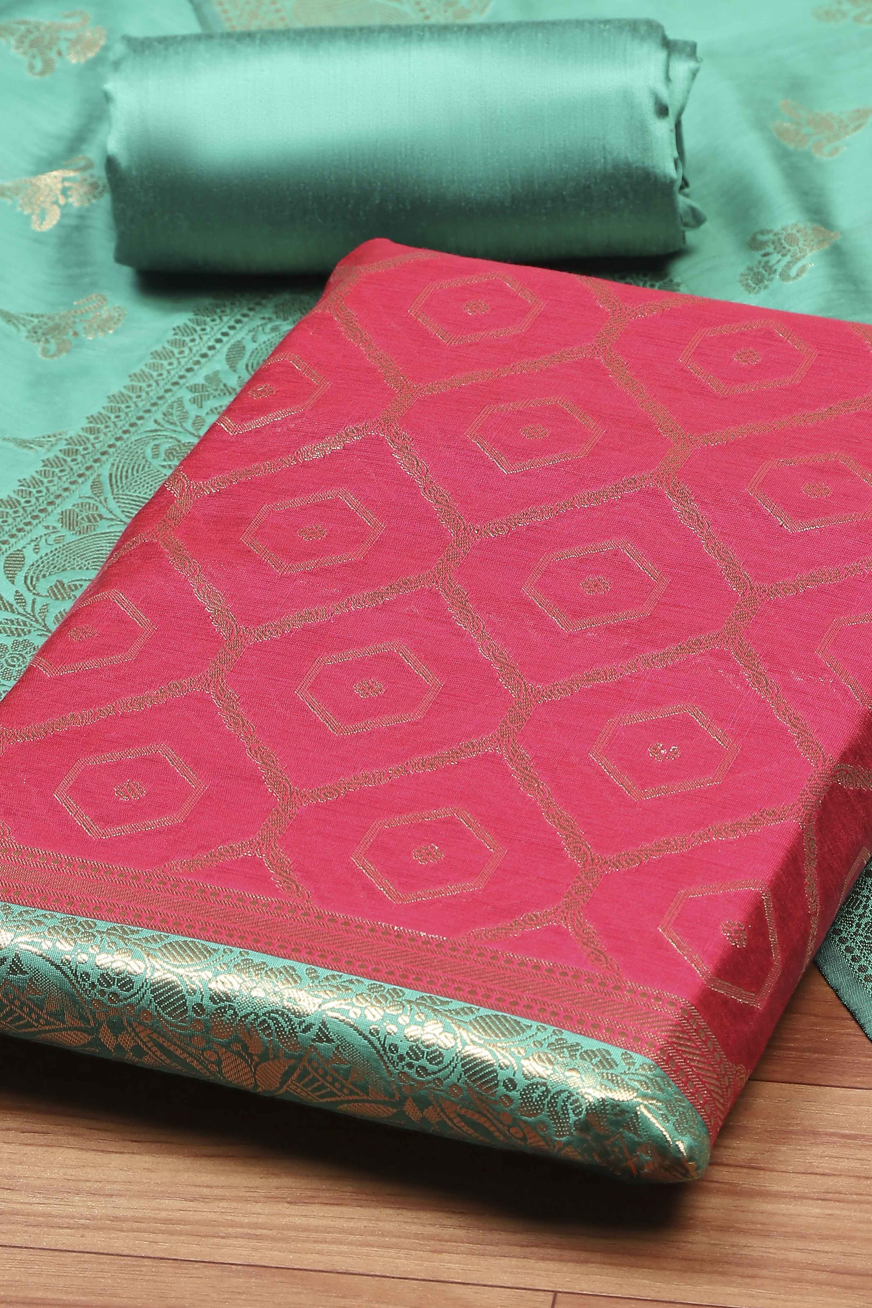 Rama Green Chanderi  Unstitched Suit Set image number 1