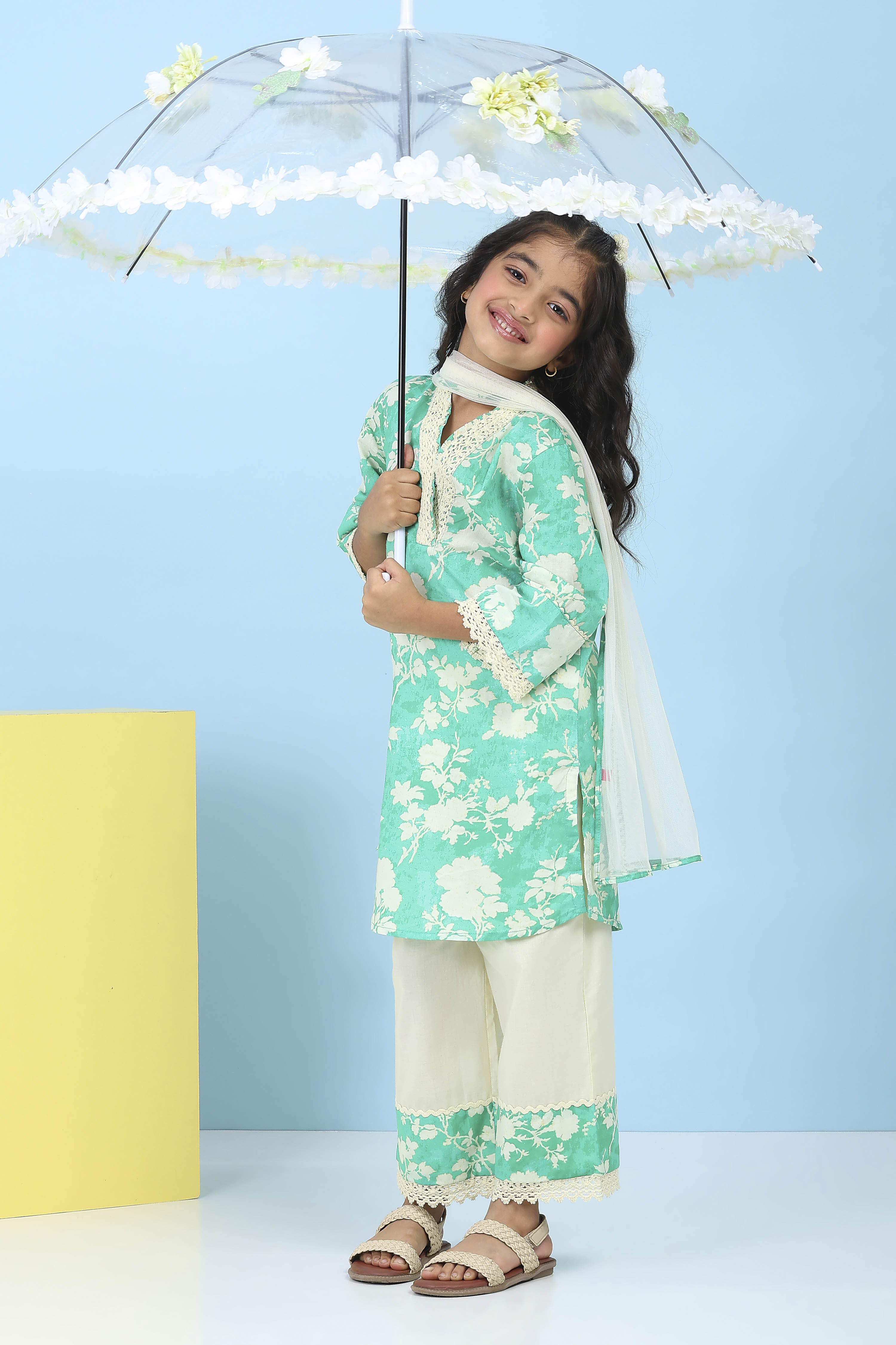 Green Cotton Printed Straight Suit Set image number 0