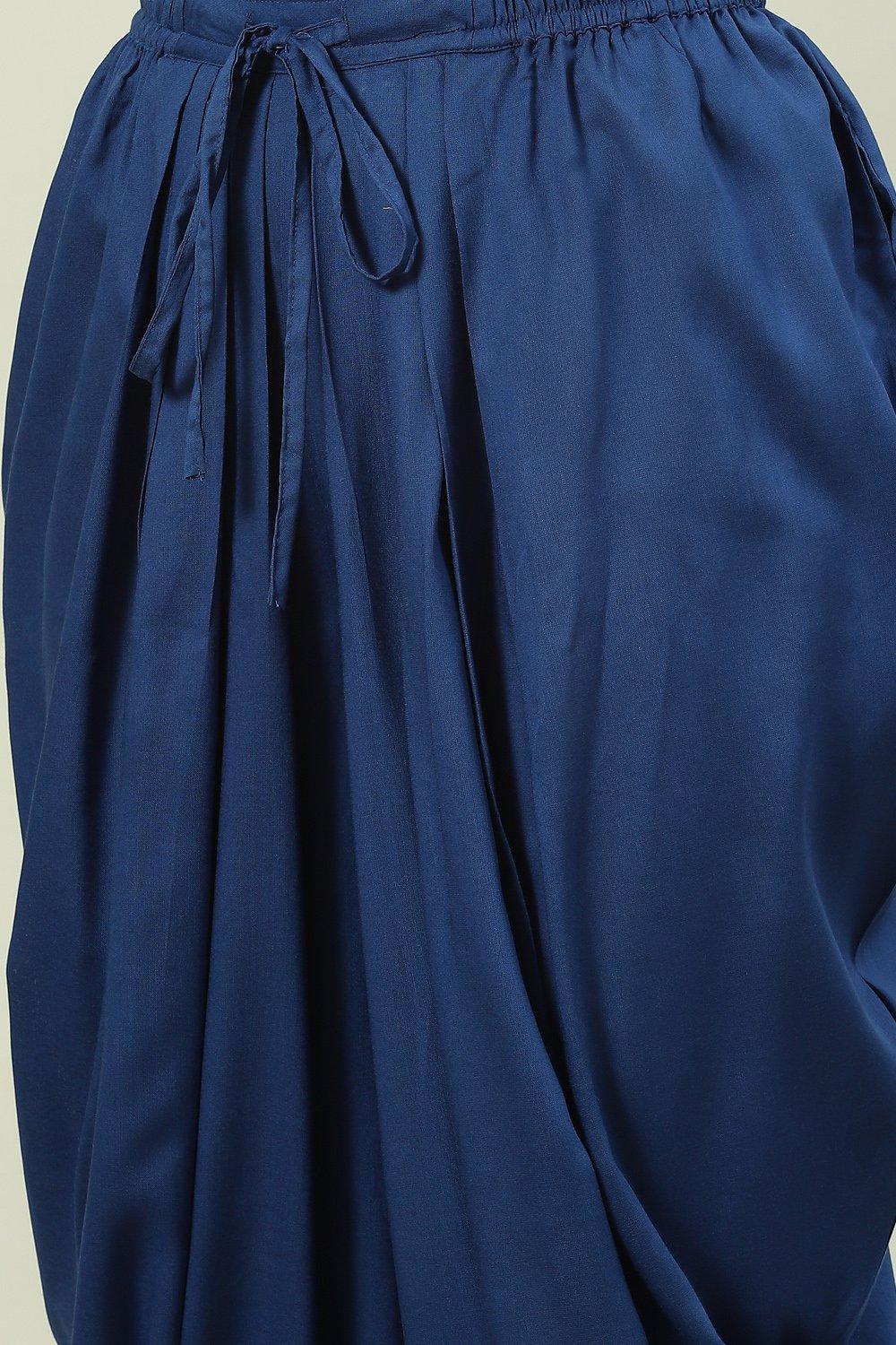 Blue & Navy Blue Printed Gathered Suit Set image number 2