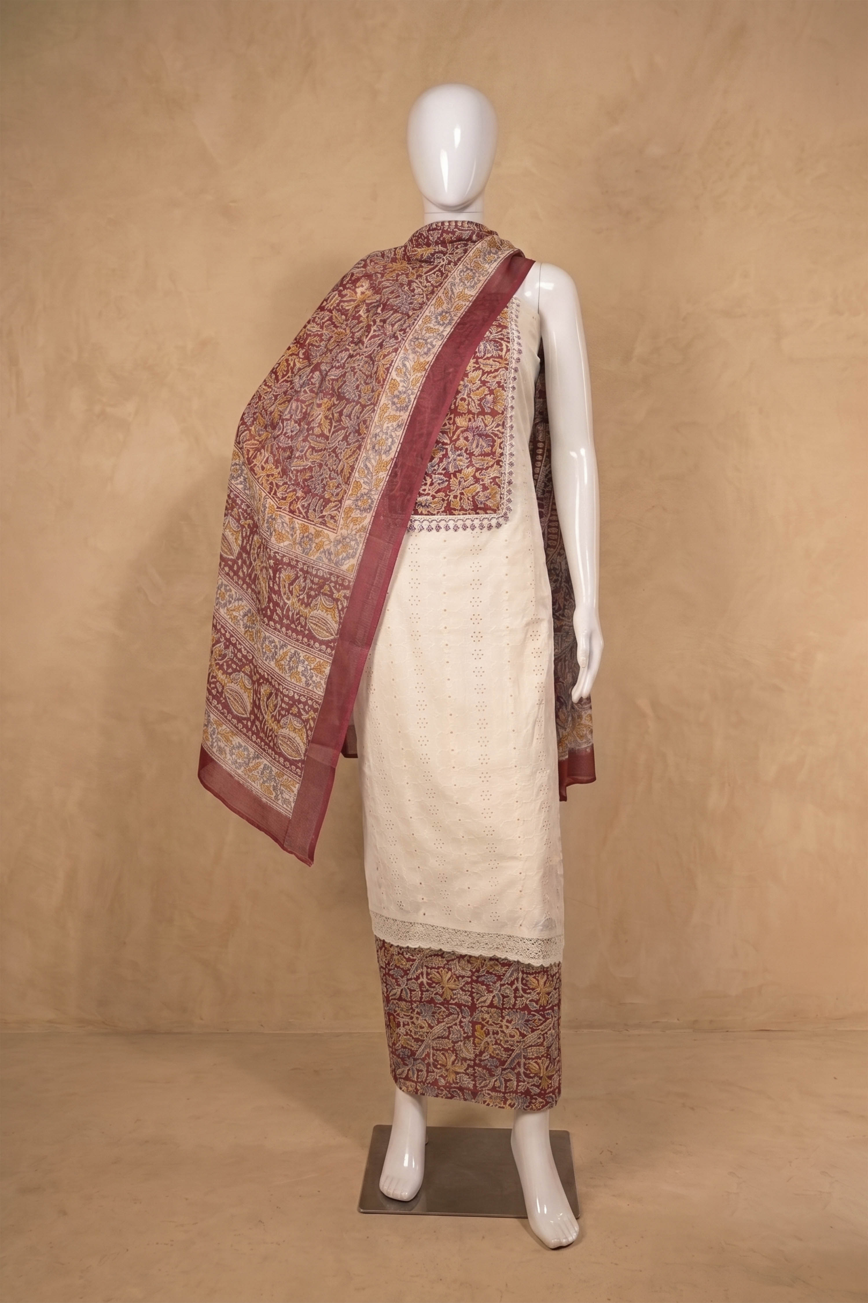 Blue Cotton Printed Unstitched Suit Set image number 4