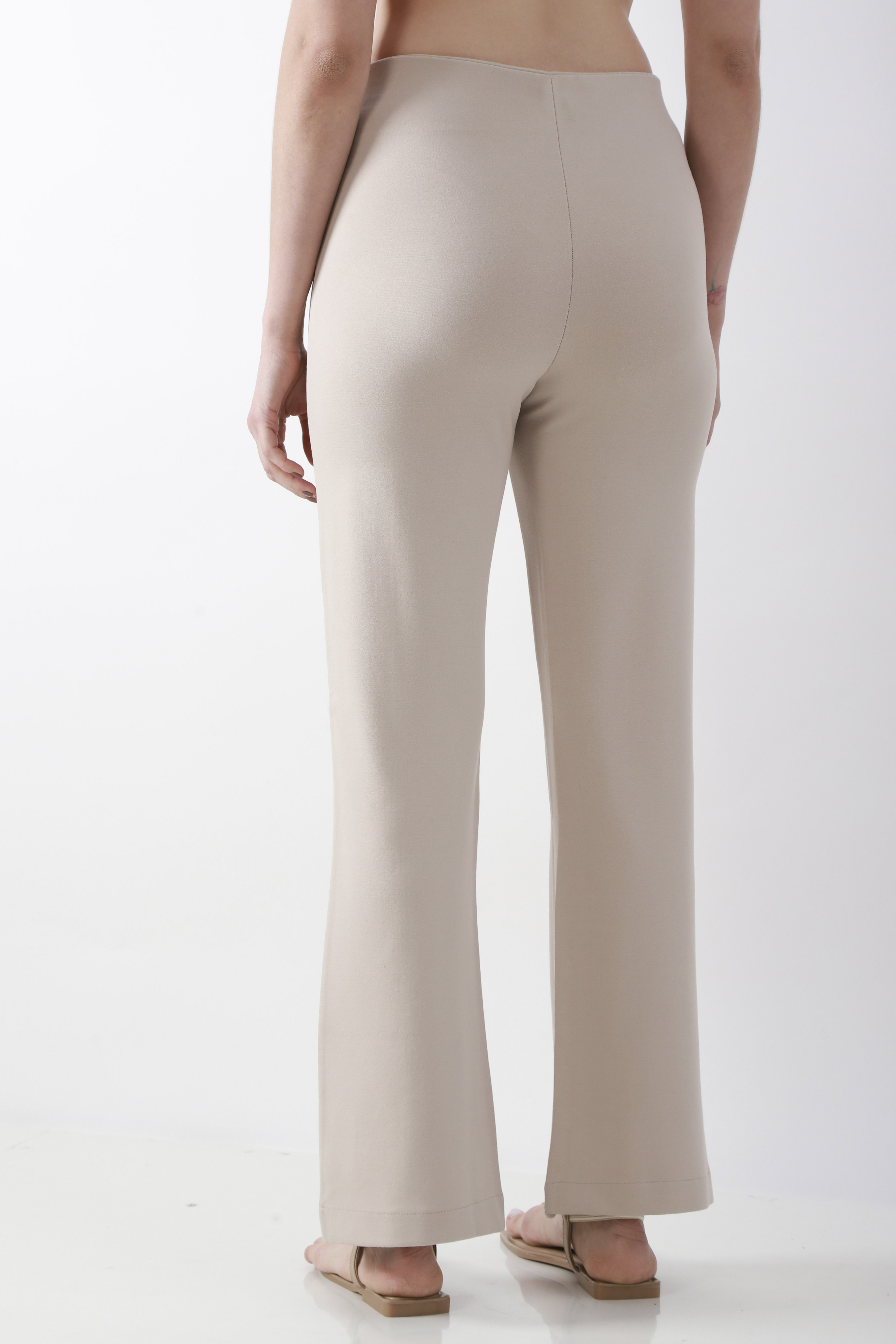 Beige Viscose Blend Flared Pants image number 5