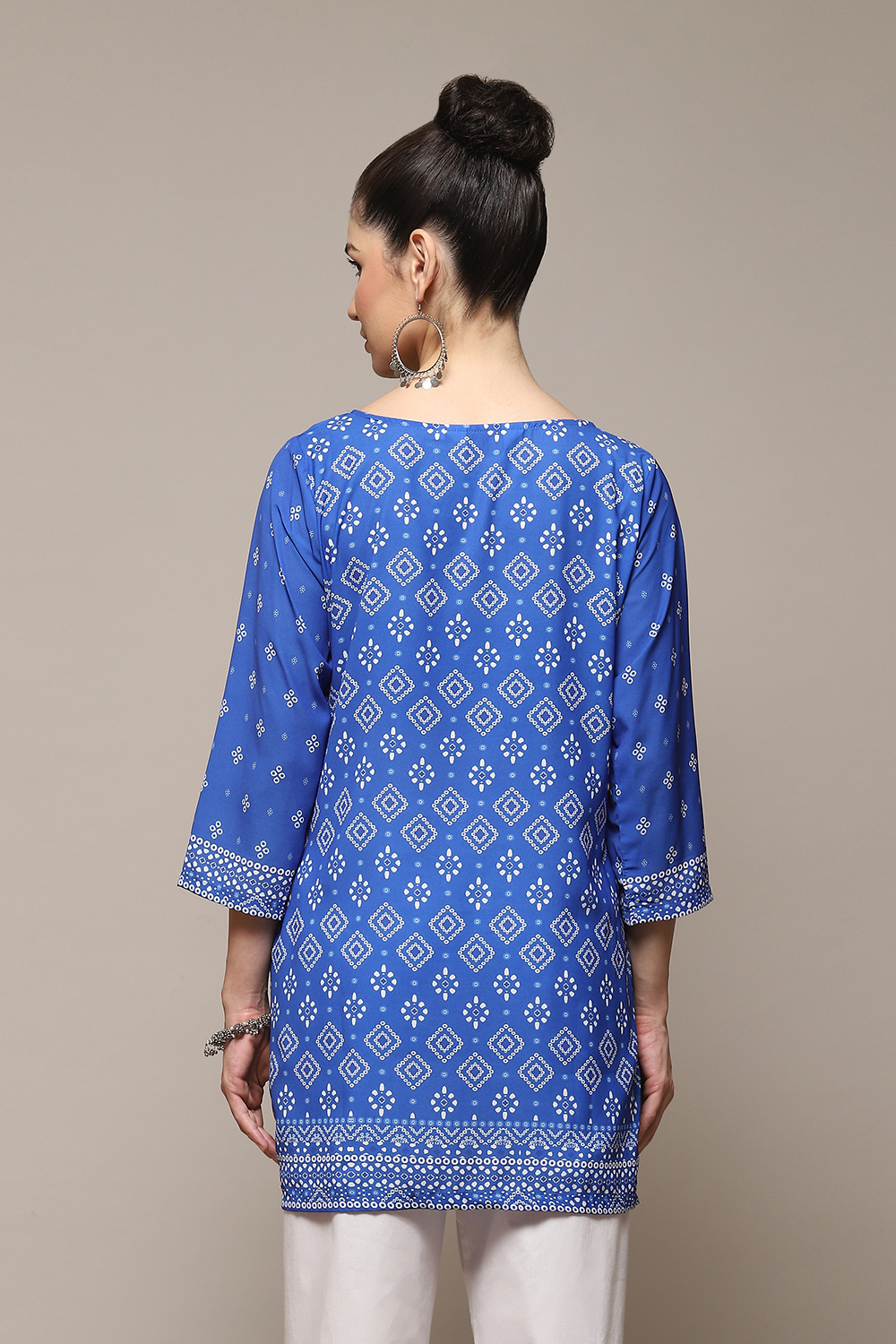 Royal Blue LIVA Straight Printed Kurti image number 4