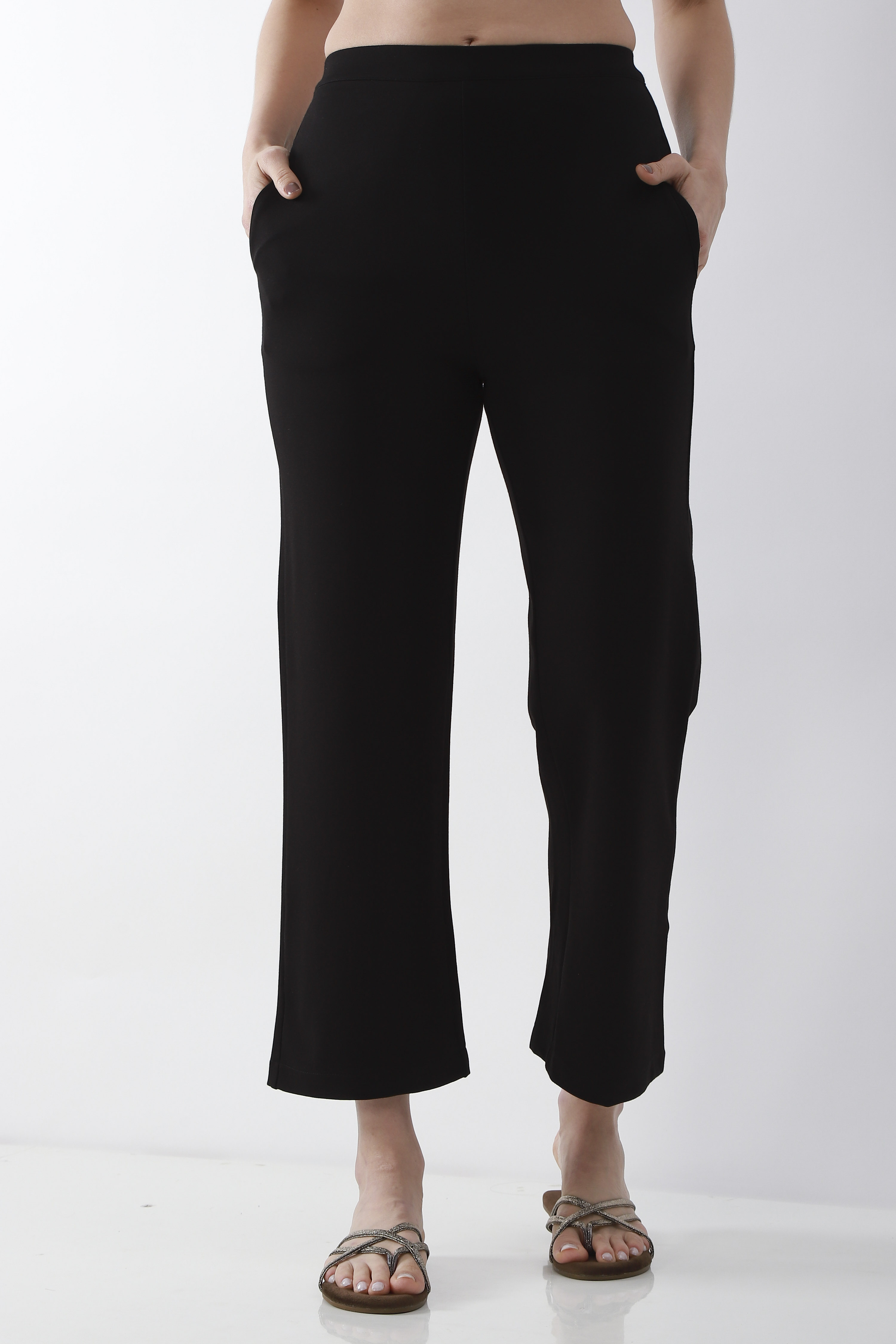 Blue Viscose Blend Wide Leg Pants image number 4