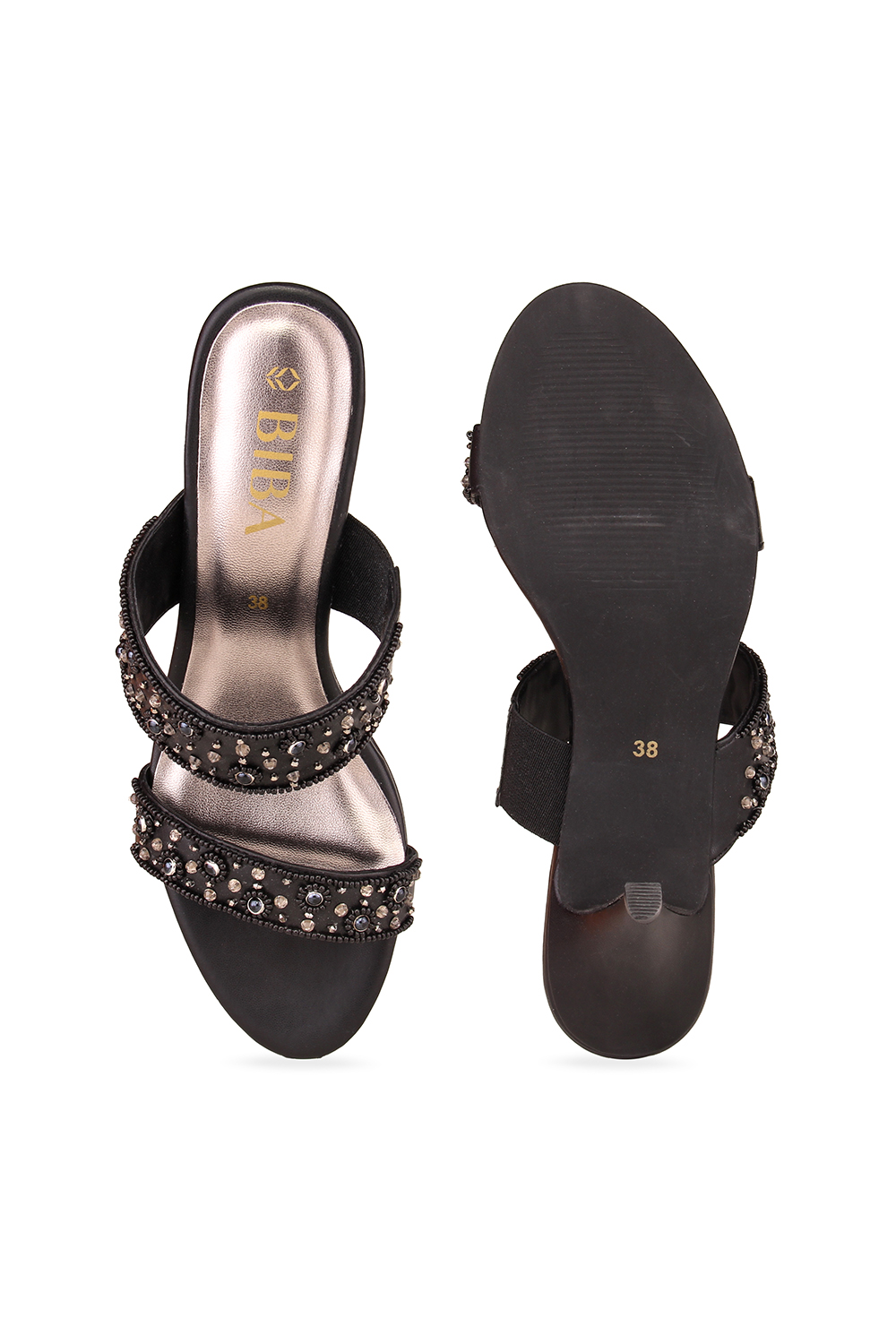 Black Mid Heel Sandals image number 4