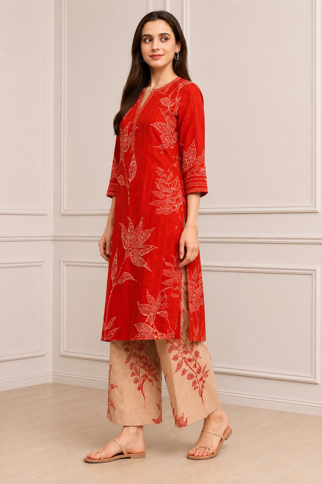Red Viscose Rayon Printed Straight Suit Set image number 3