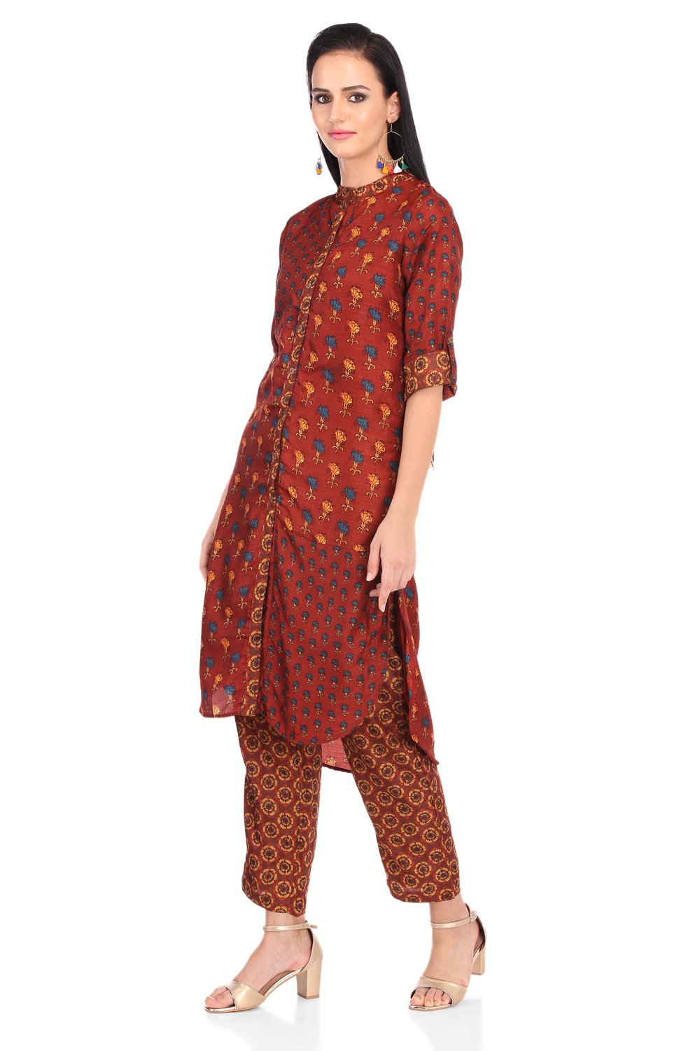 Rust Art Silk Straight Kurta Pant Suit Set image number 3