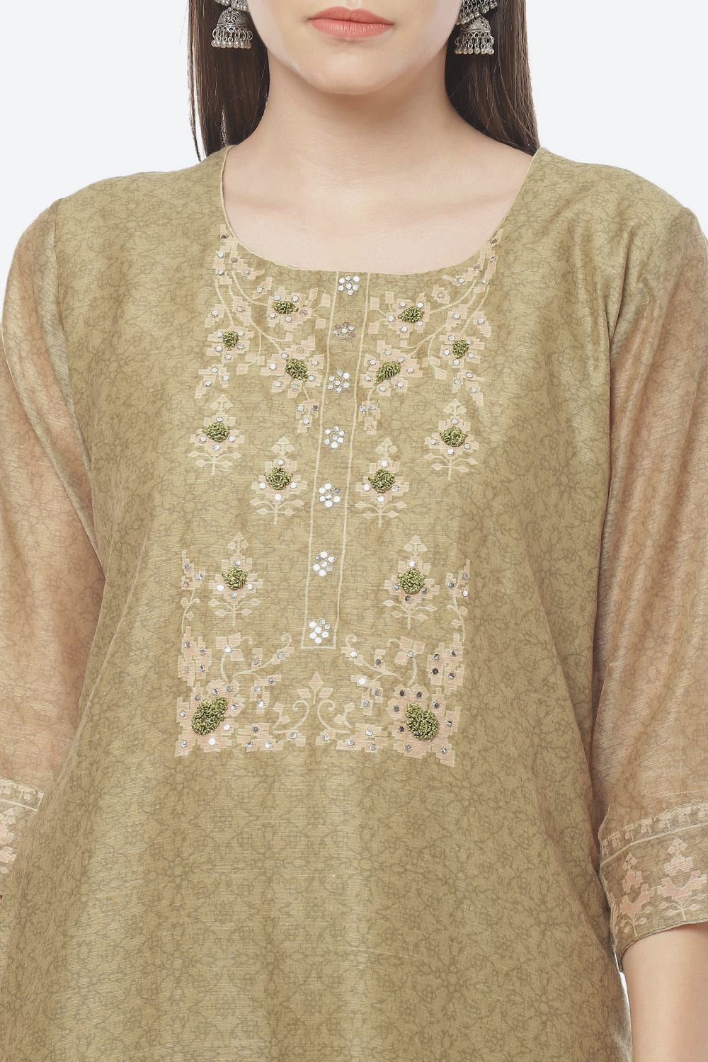 Light Green Cotton Blend Hand Embroidered Unstitched Suit Set image number 1