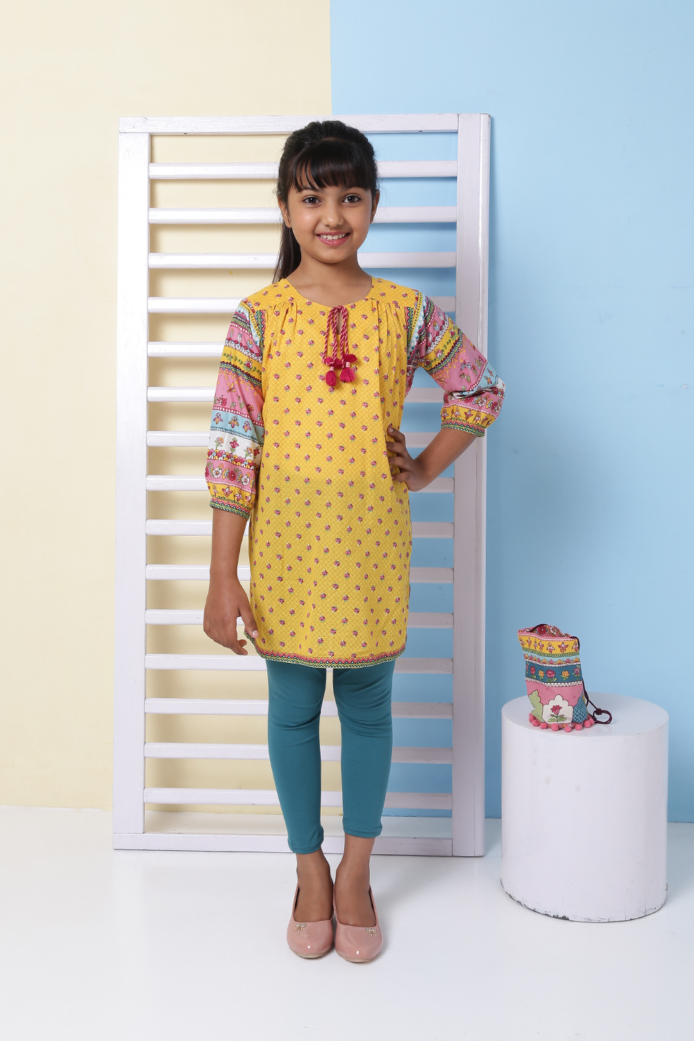 Yellow Cotton A-Line Printed Kurta Pant Set image number 0