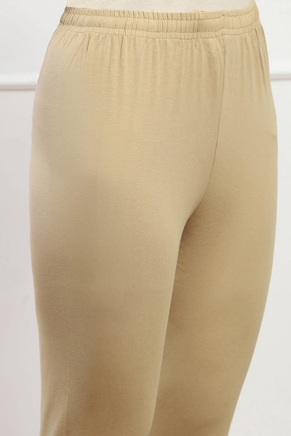 Off White Cotton Lycra Leggings image number 1