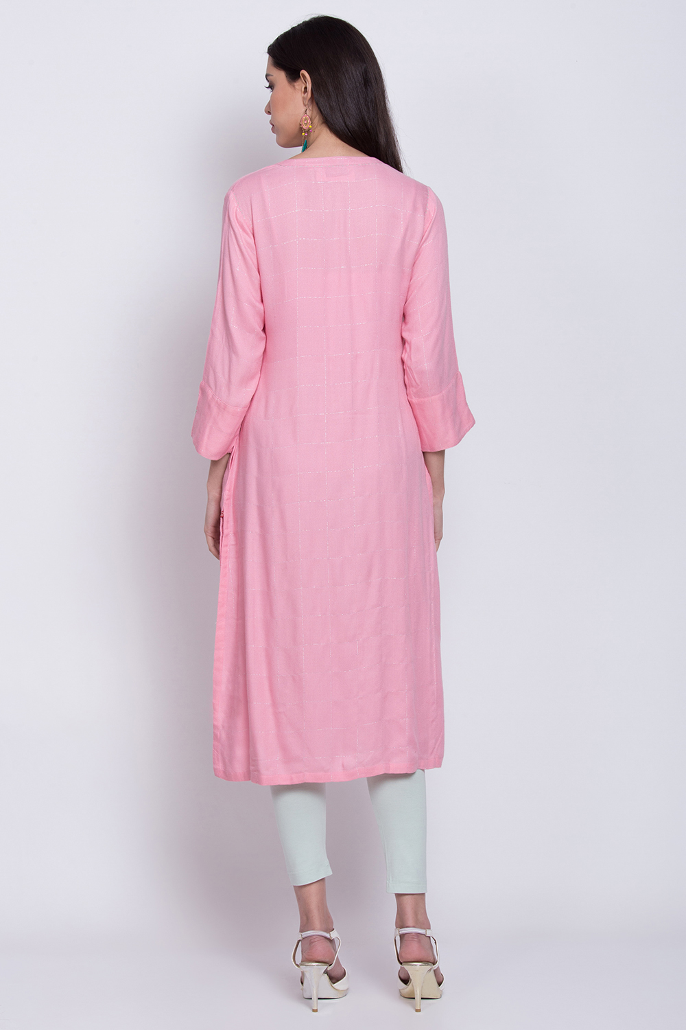 Pink Rayon Straight Kurta image number 4