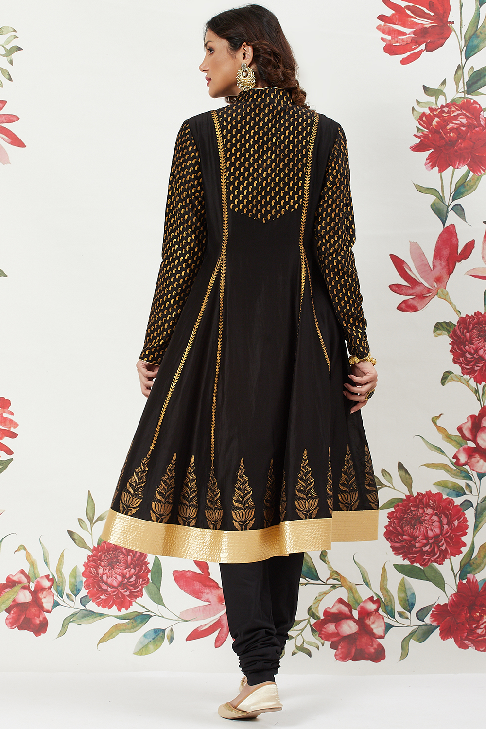 Rohit Bal Black Chanderi Silk Kalidar Solid Suit Set image number 6