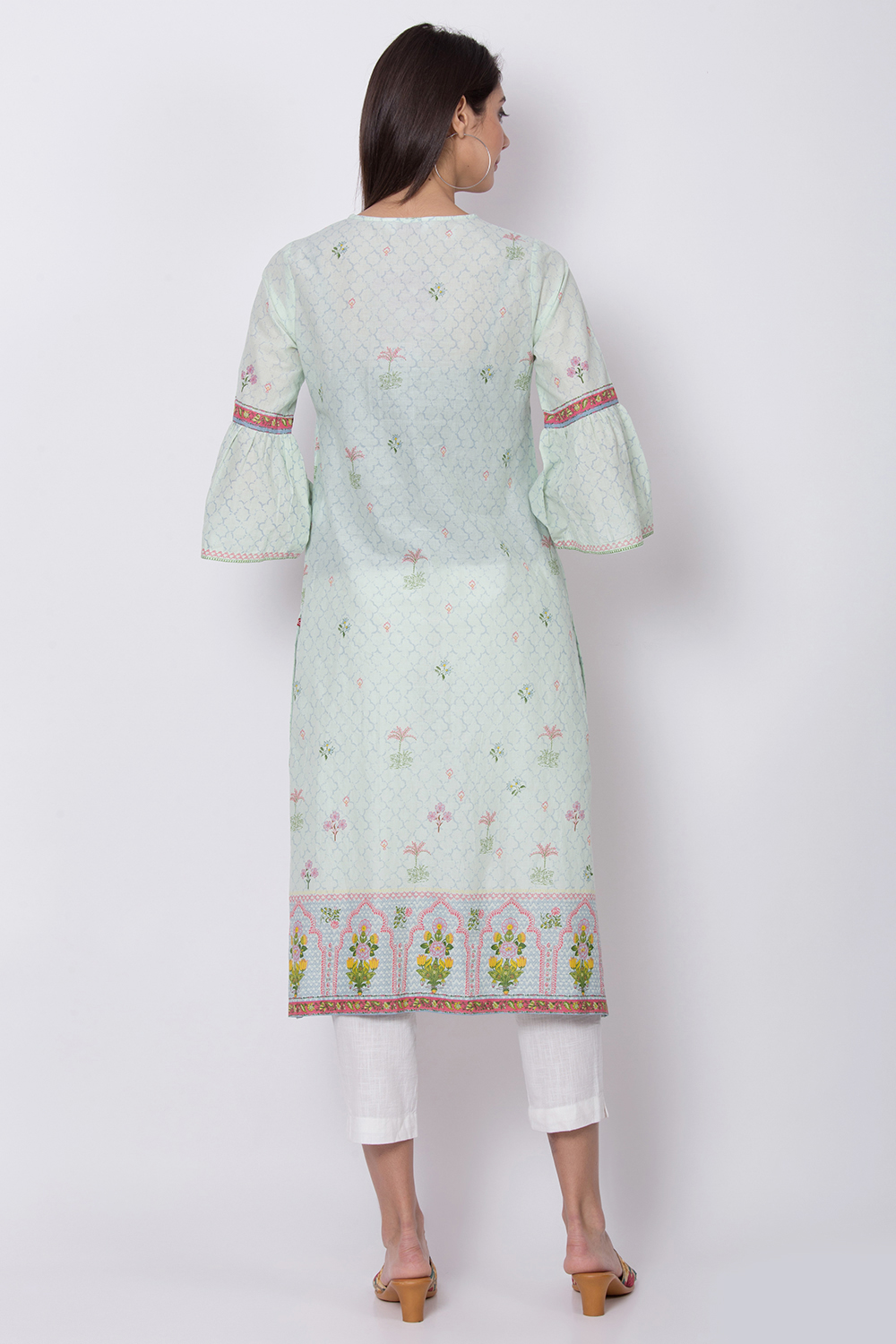 Yellow Cotton Straight Printed Kurta image number 4
