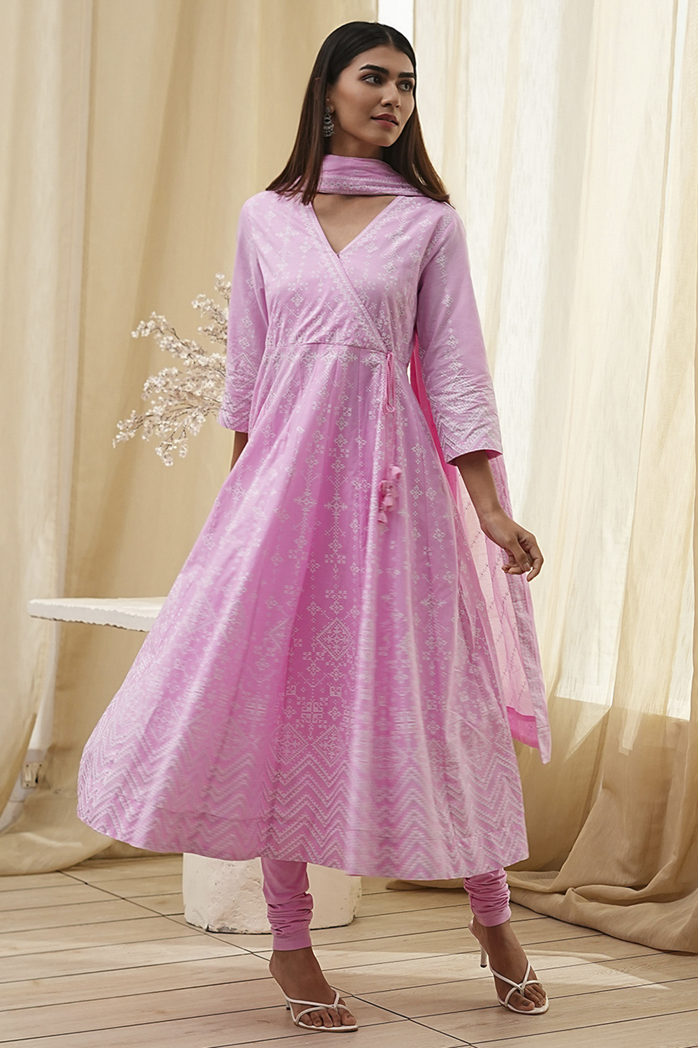 Pink Cotton Anarkali Suit Set image number 0