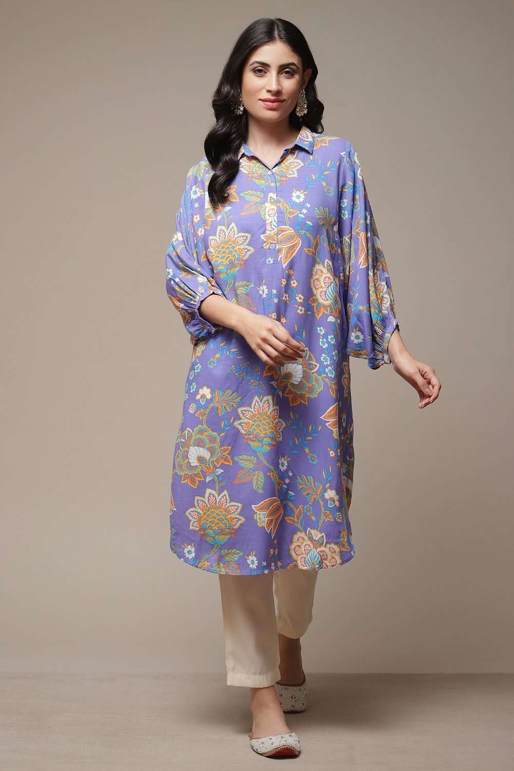 Purple Rayon Straight Printed Kurta image number 0