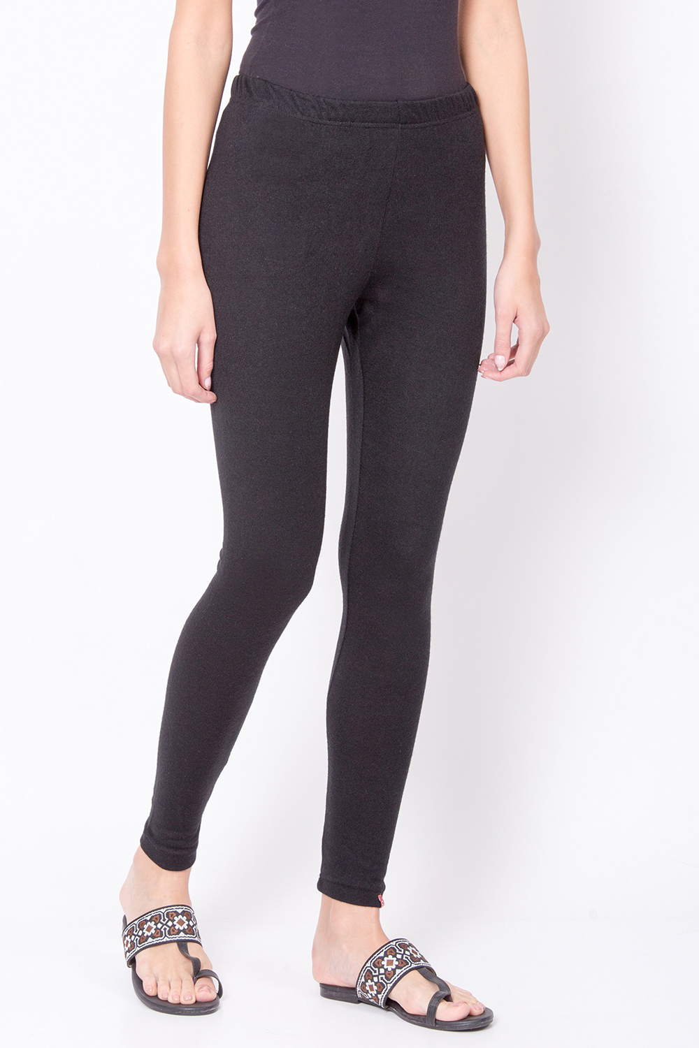 Black Acrylic Woolen Leggings image number 3