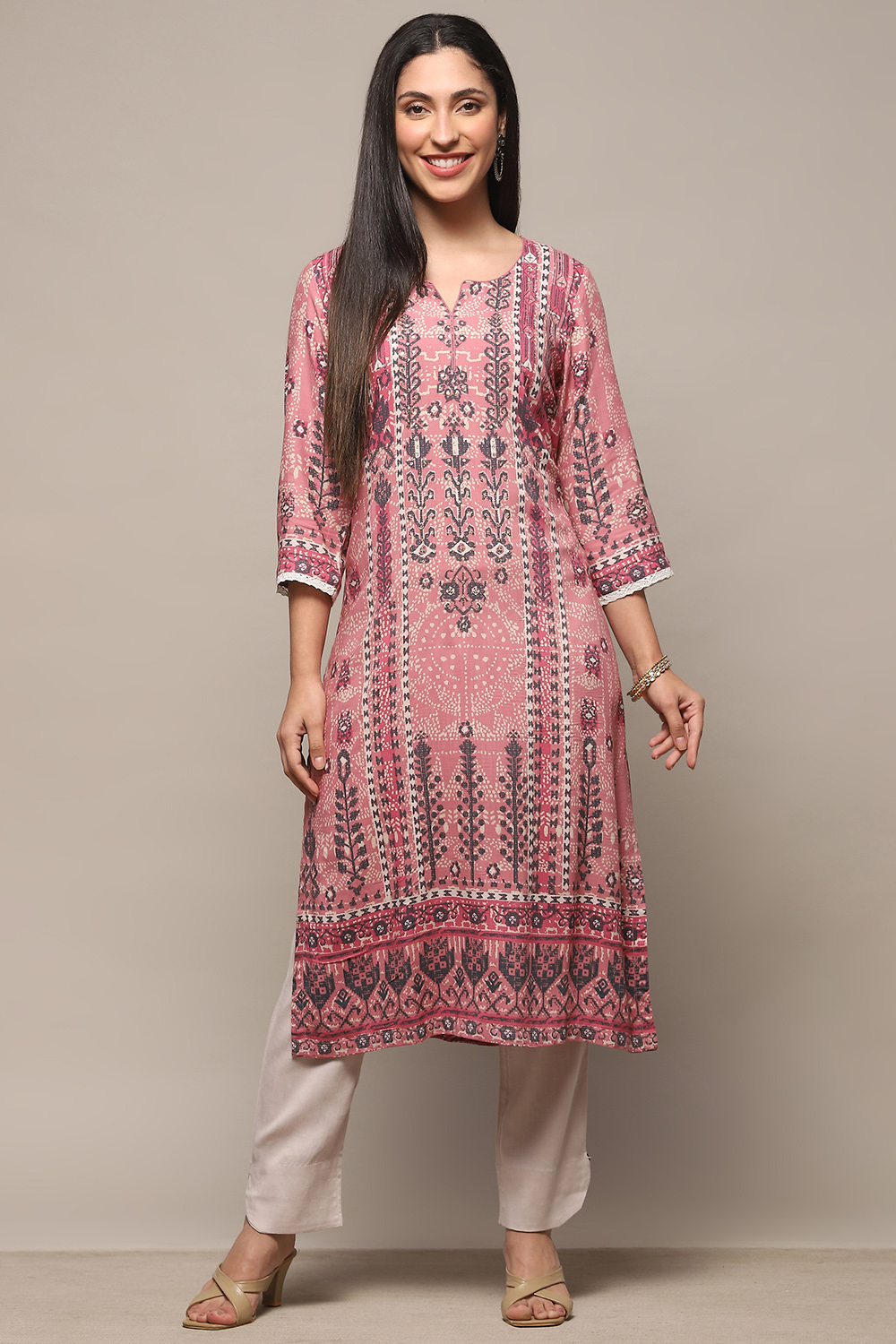 Pink Rayon Straight Kurta image number 5