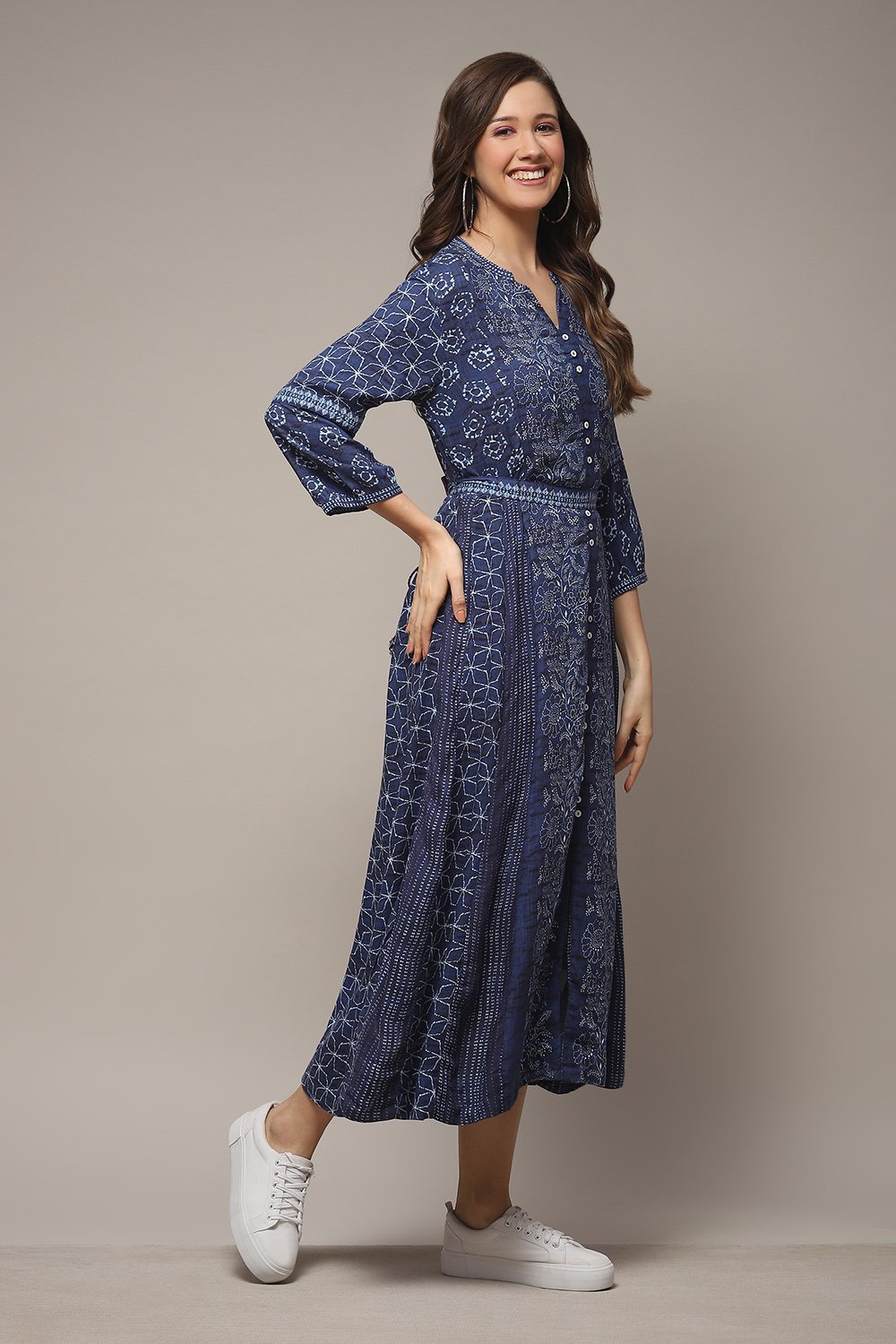 Indigo LIVA A-Line Printed Dress image number 4