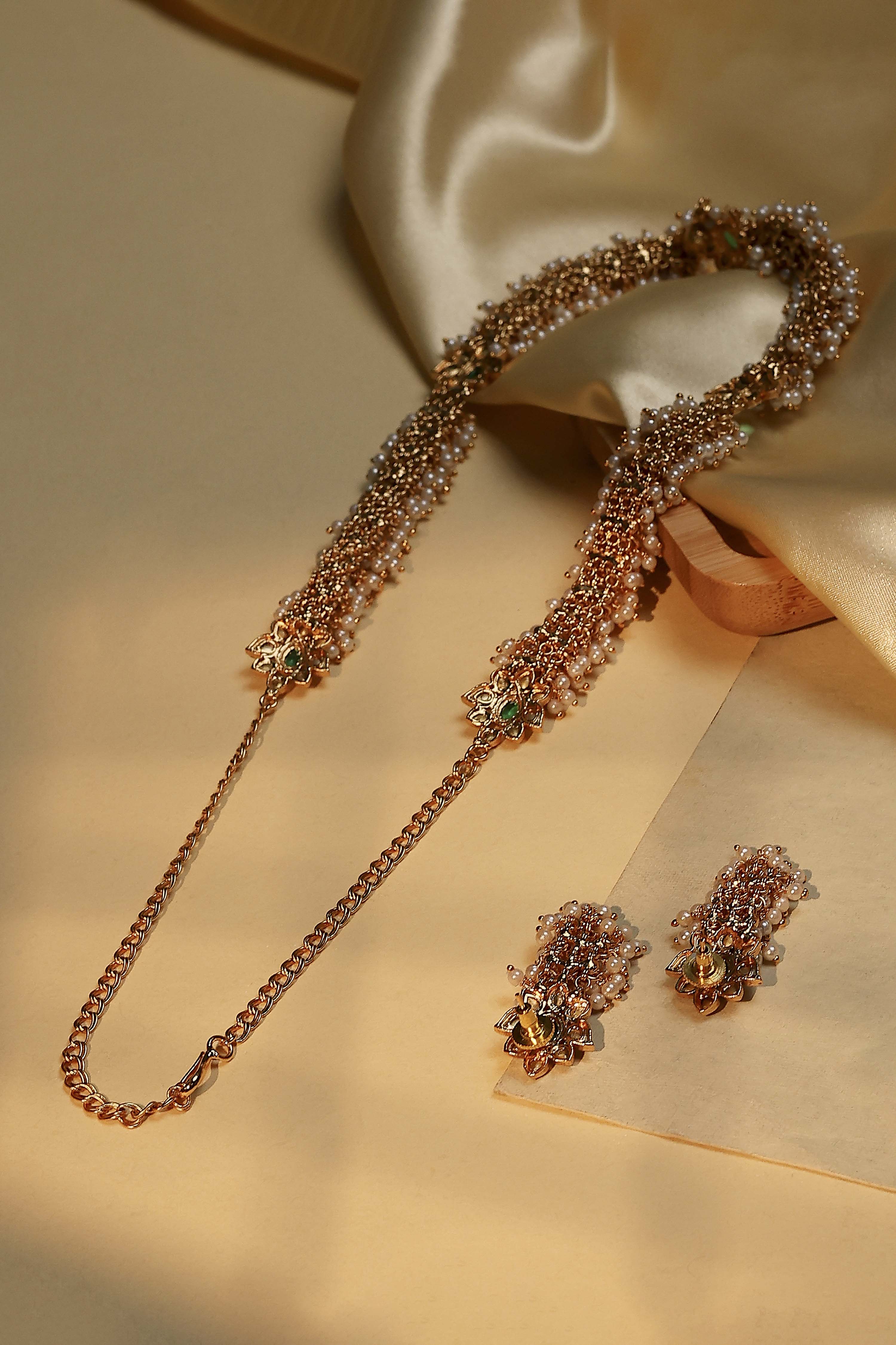 Pearl Brass Necklace Set image number 2