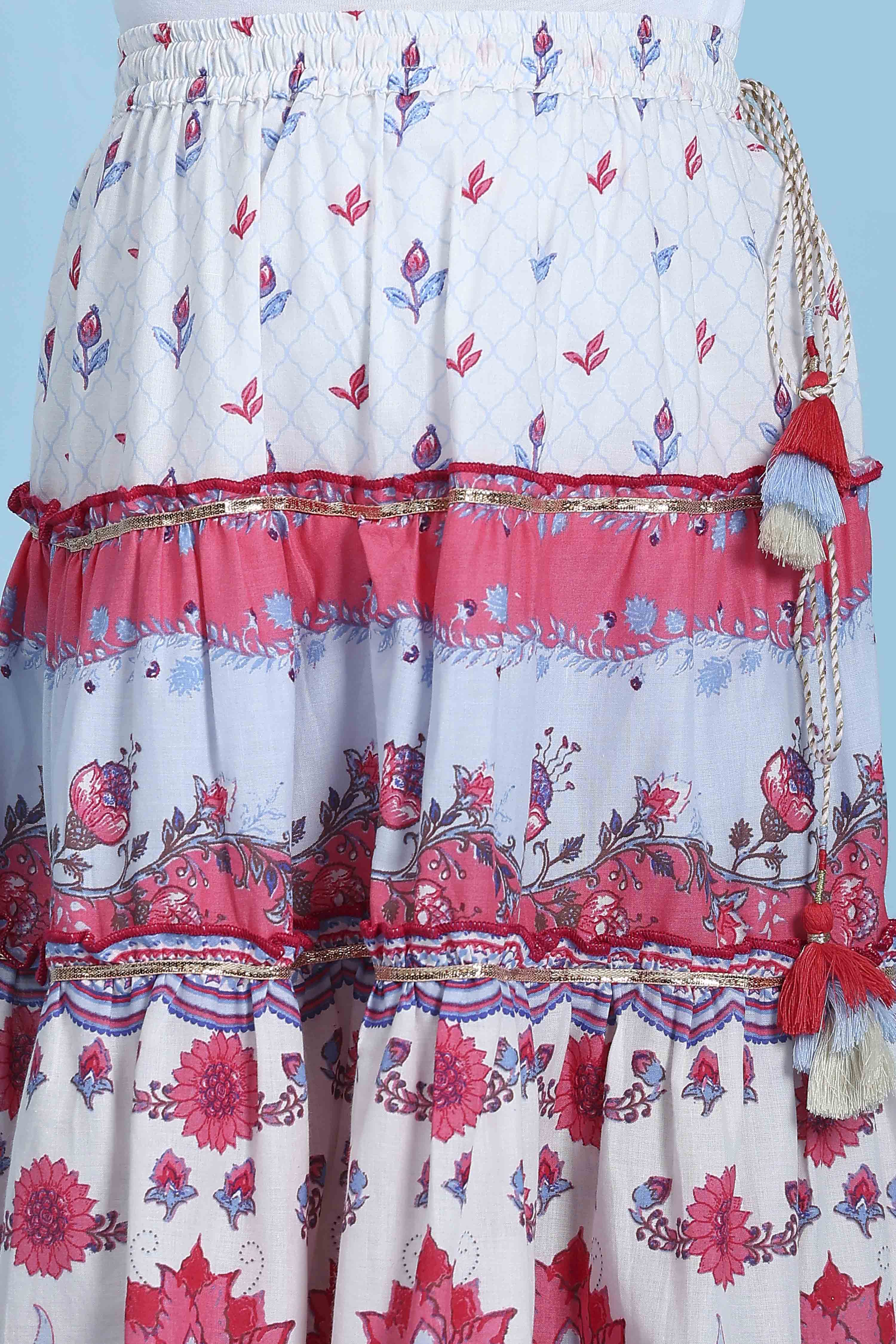 White Cotton Printed Regular Lehenga Set image number 2