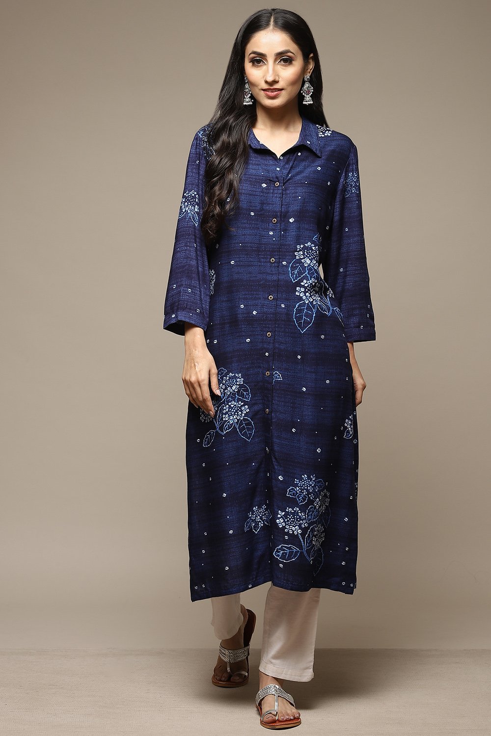 Indigo LIVA Straight Printed Kurta image number 4