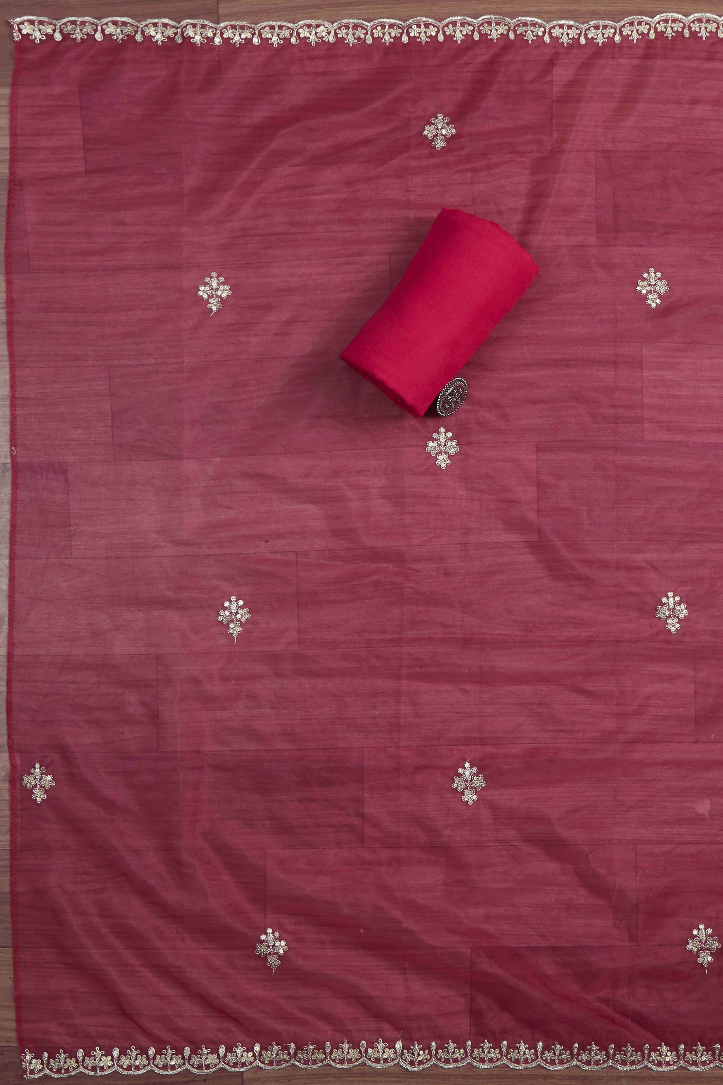 Yellow Organza Rajasthani Print Unstitched Suit Set image number 3