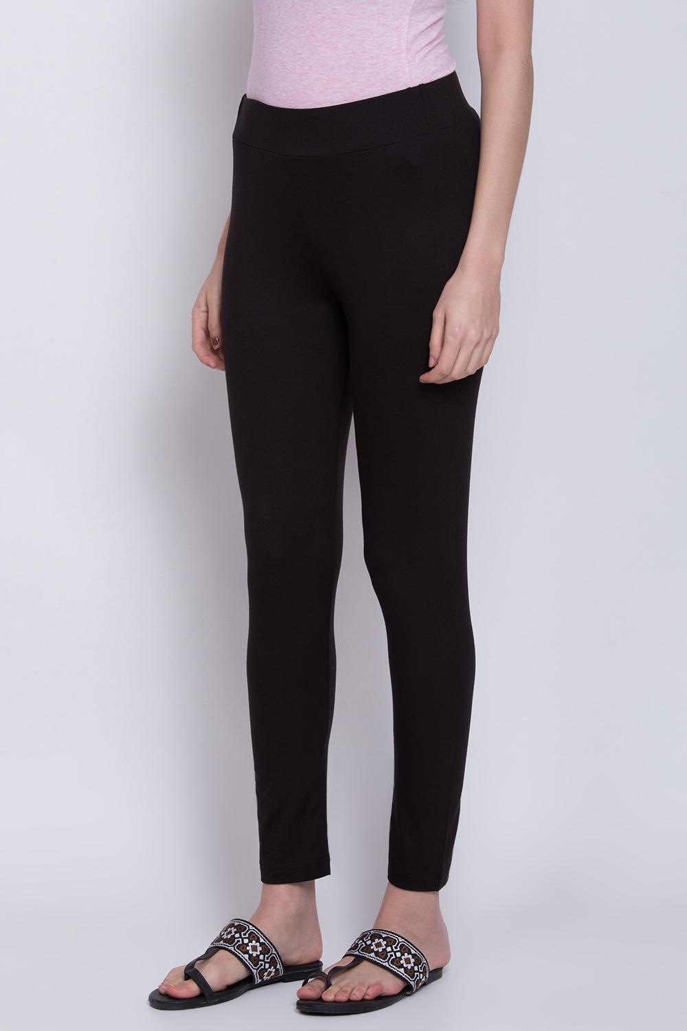 Black Viscose Lycra Solid Leggings image number 2