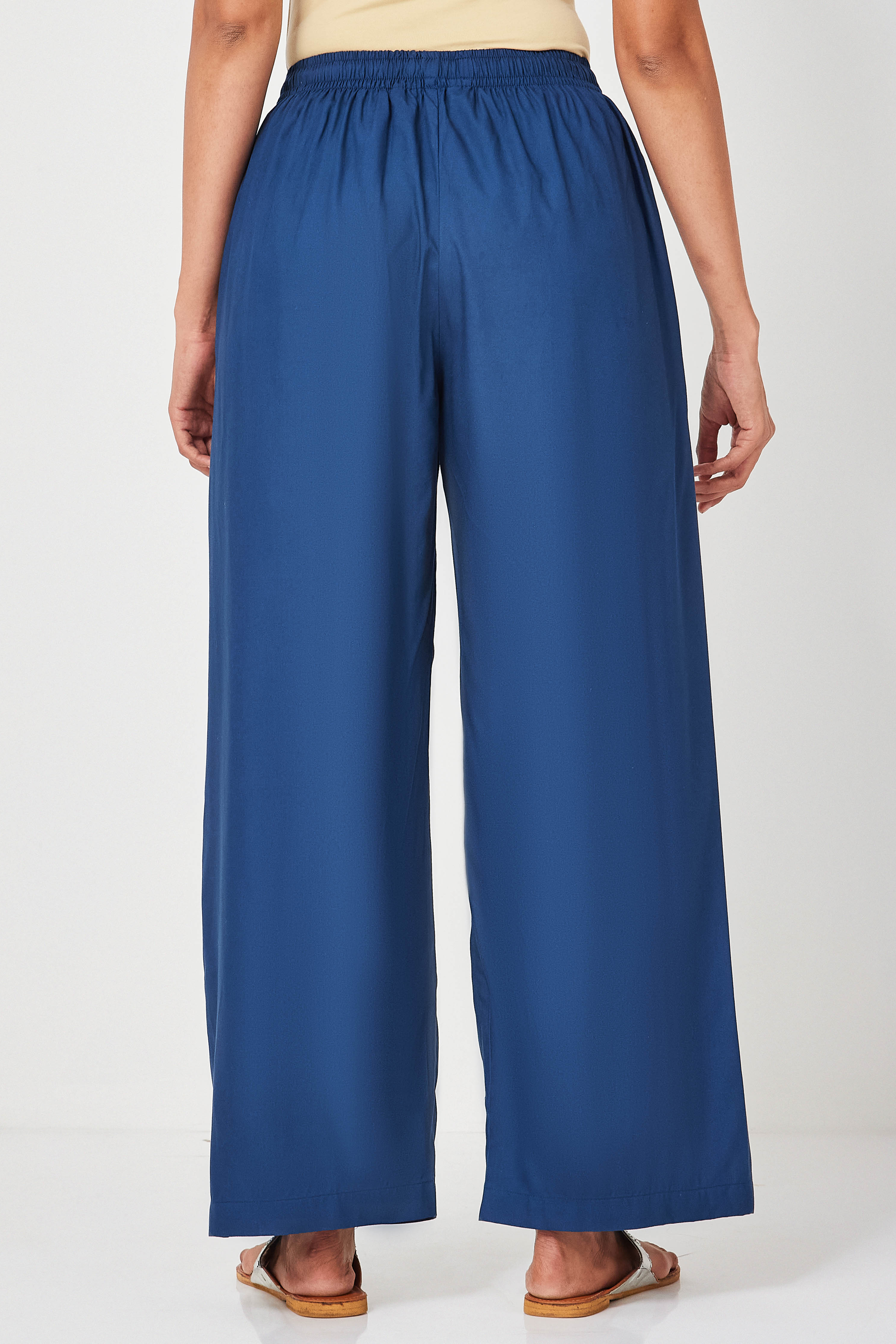 Navy Viscose Rayon Straight Palazzo image number 4