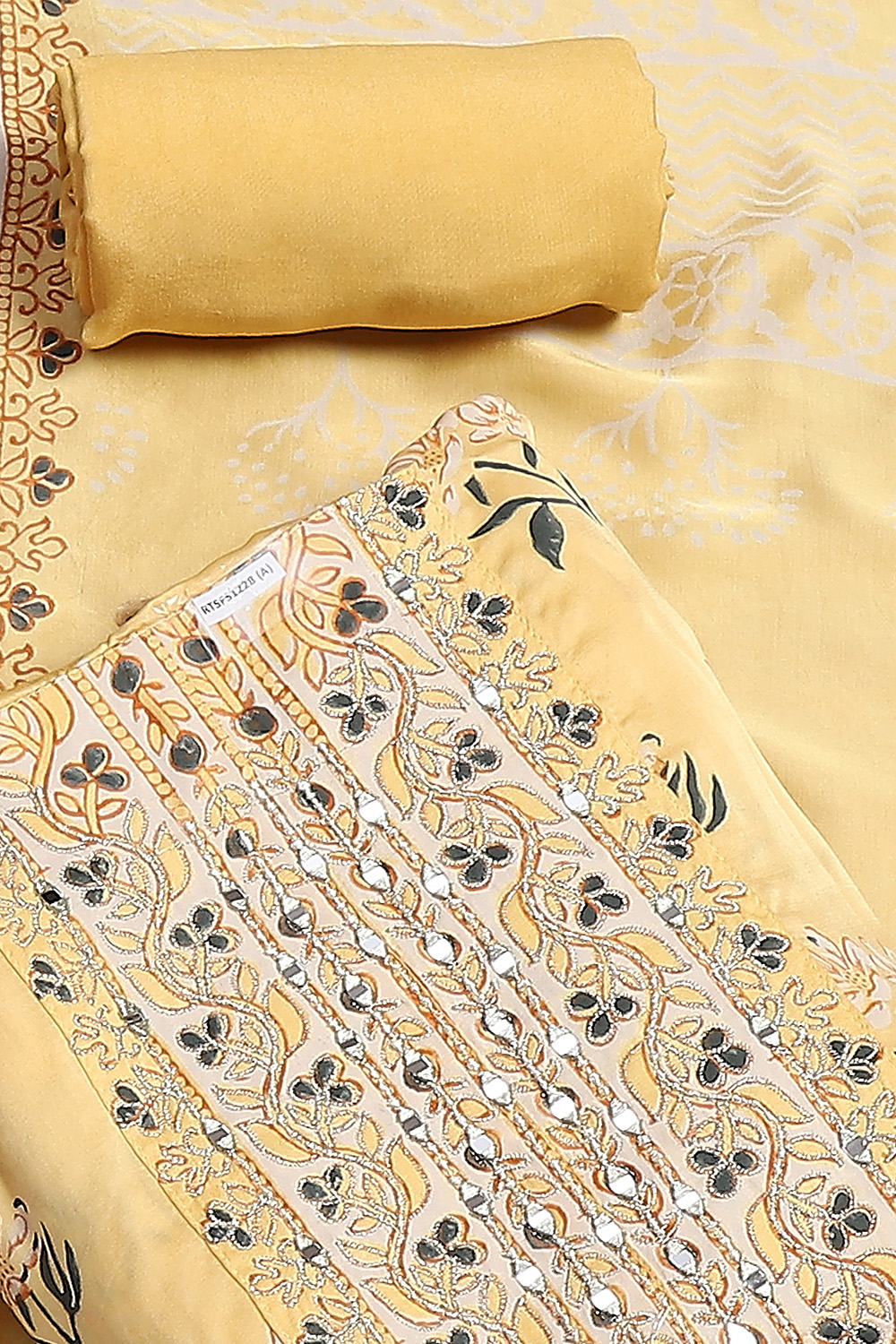Cream-Colored Modal Screen Print Unstitched Suit Set image number 1
