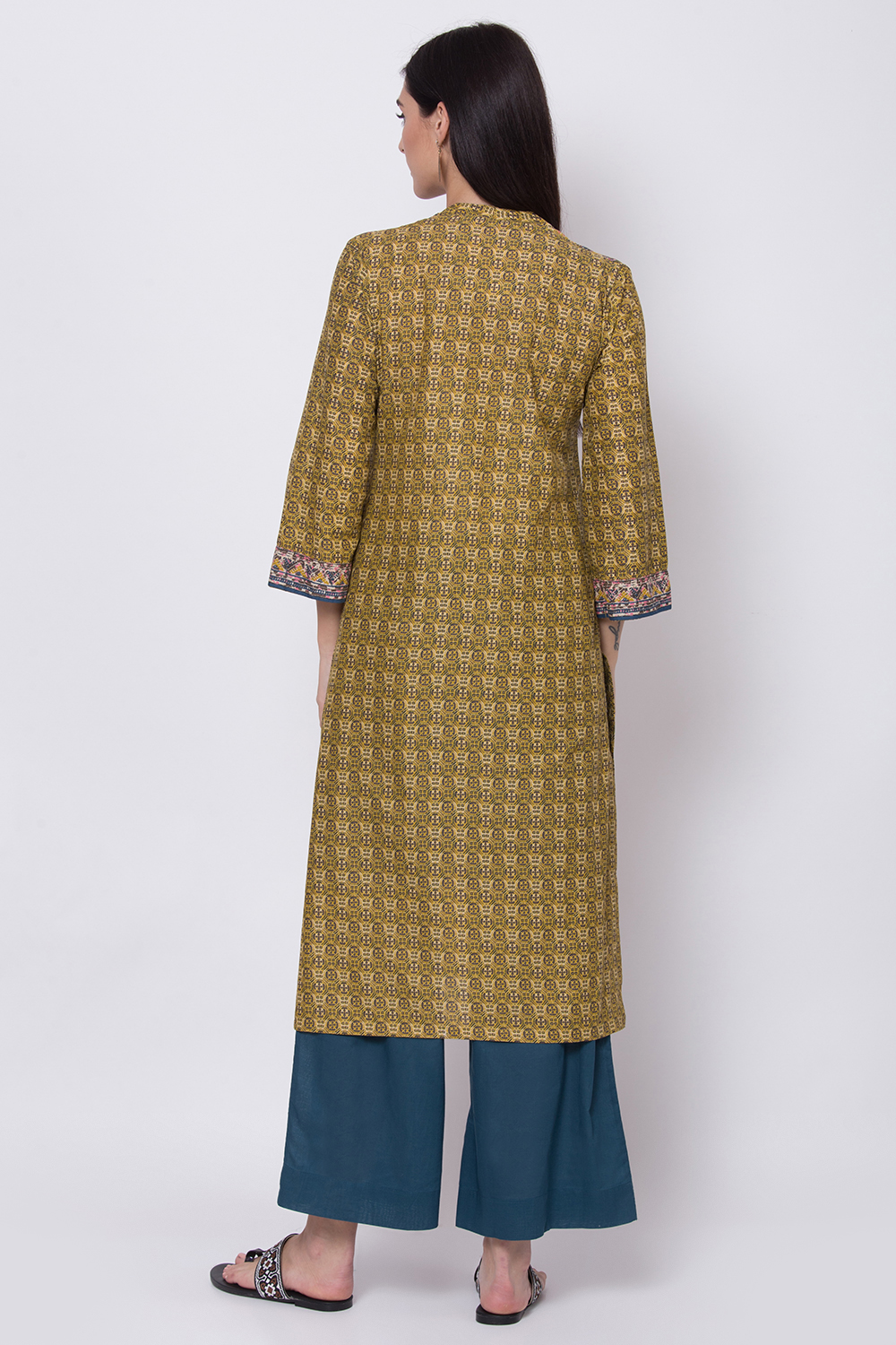 Mustard Cotton Straight Printed Kurta image number 4