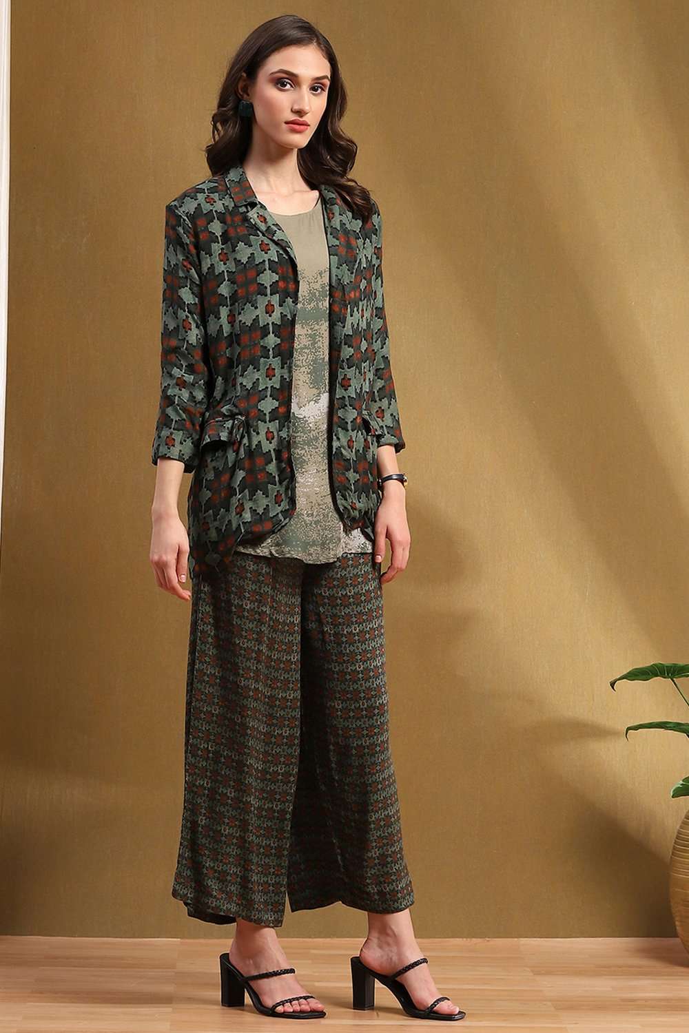 Sage Green Hand-Block Printed Straight Co-ord Set image number 5