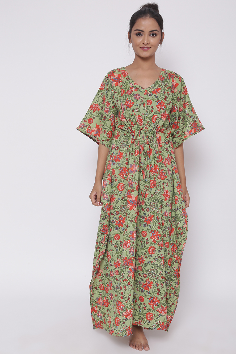 Green Cotton Printed Loungewear Kaftan image number 0