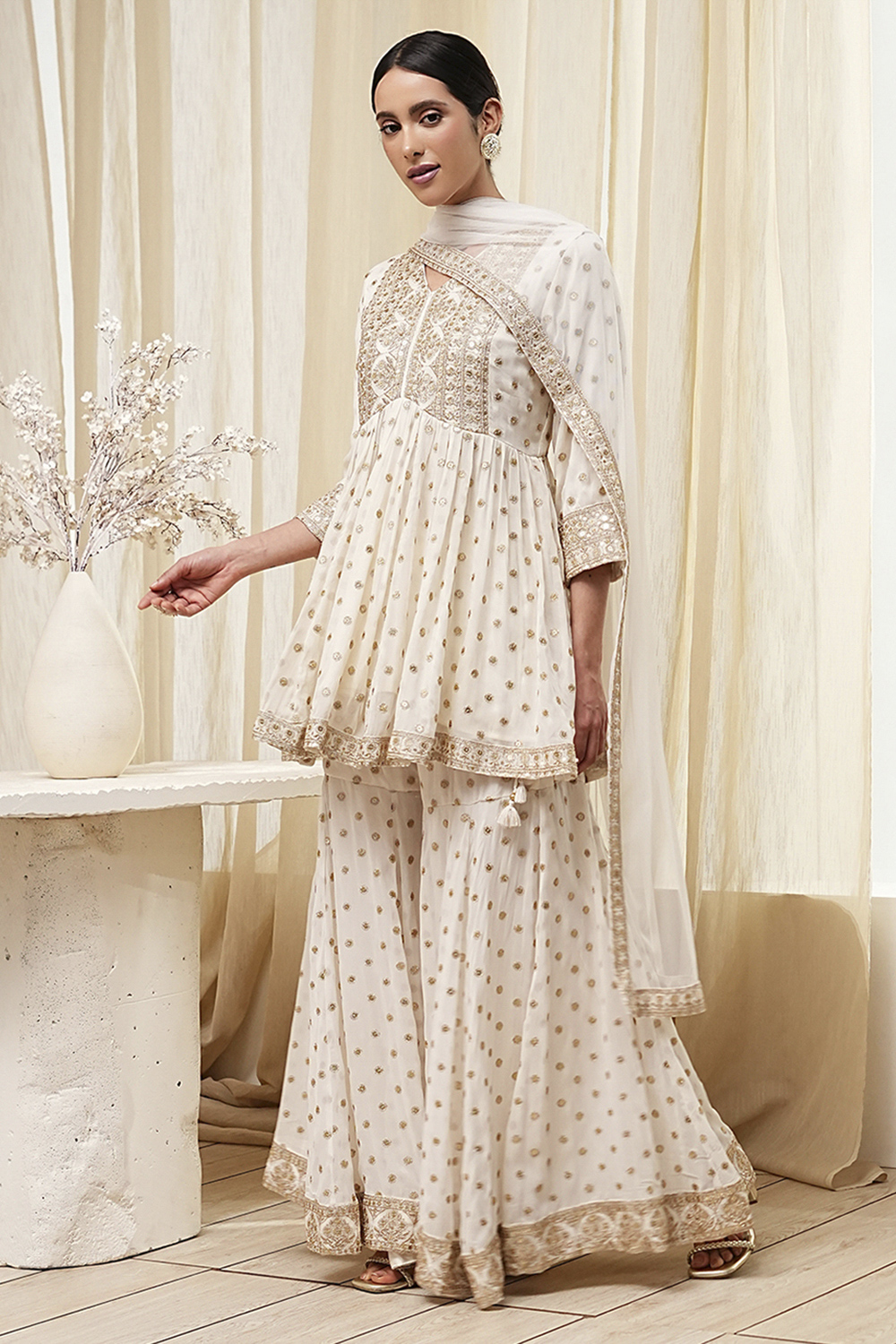 Ivory Viscose Straight Suit Set image number 2
