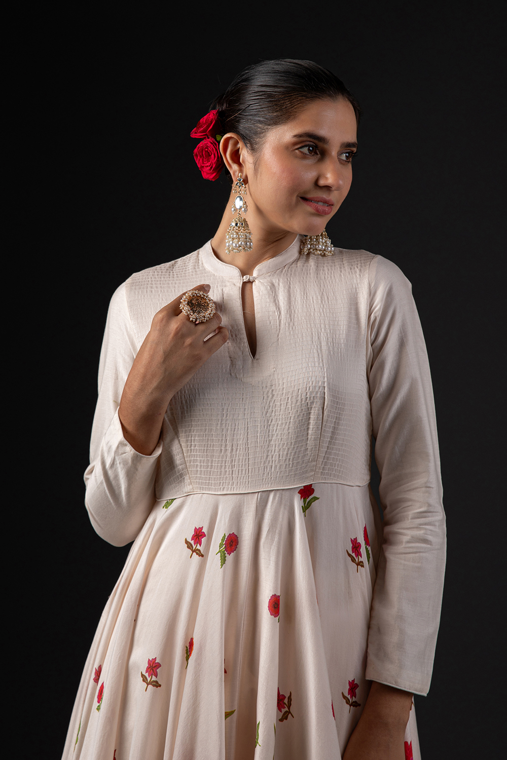 Rohit Bal Ivory Cotton Silk Anarkali Printed Suit Set image number 1