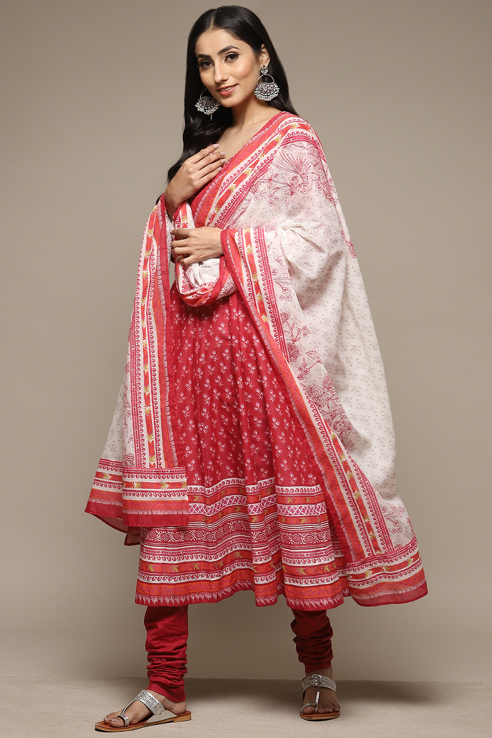 Indigo Cotton Anarkali Kurta Churidar Suit Set image number 6