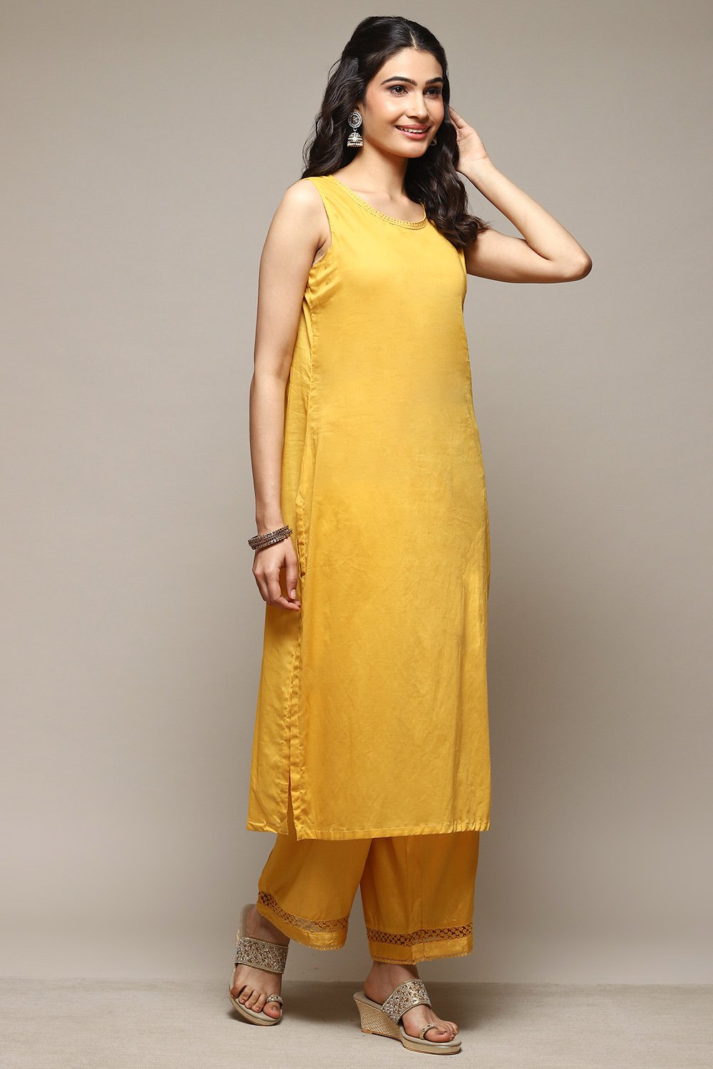 Mango Cotton Blend Kalidar Kurta Palazzo Suit Set image number 1