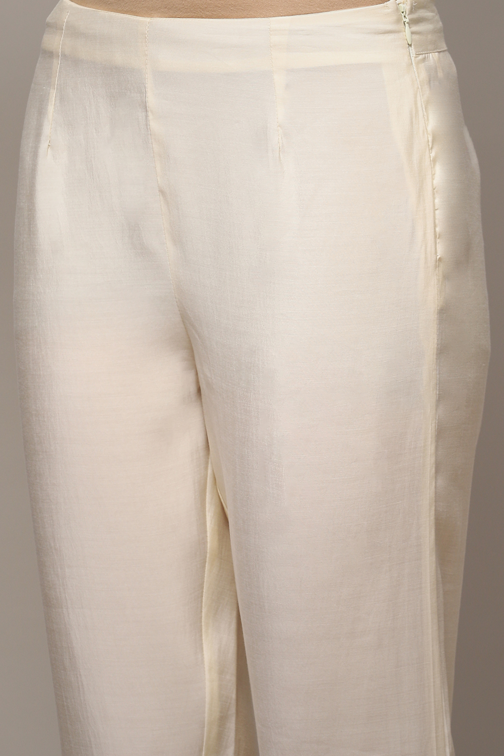 White Cotton Blend Slim Pants image number 1