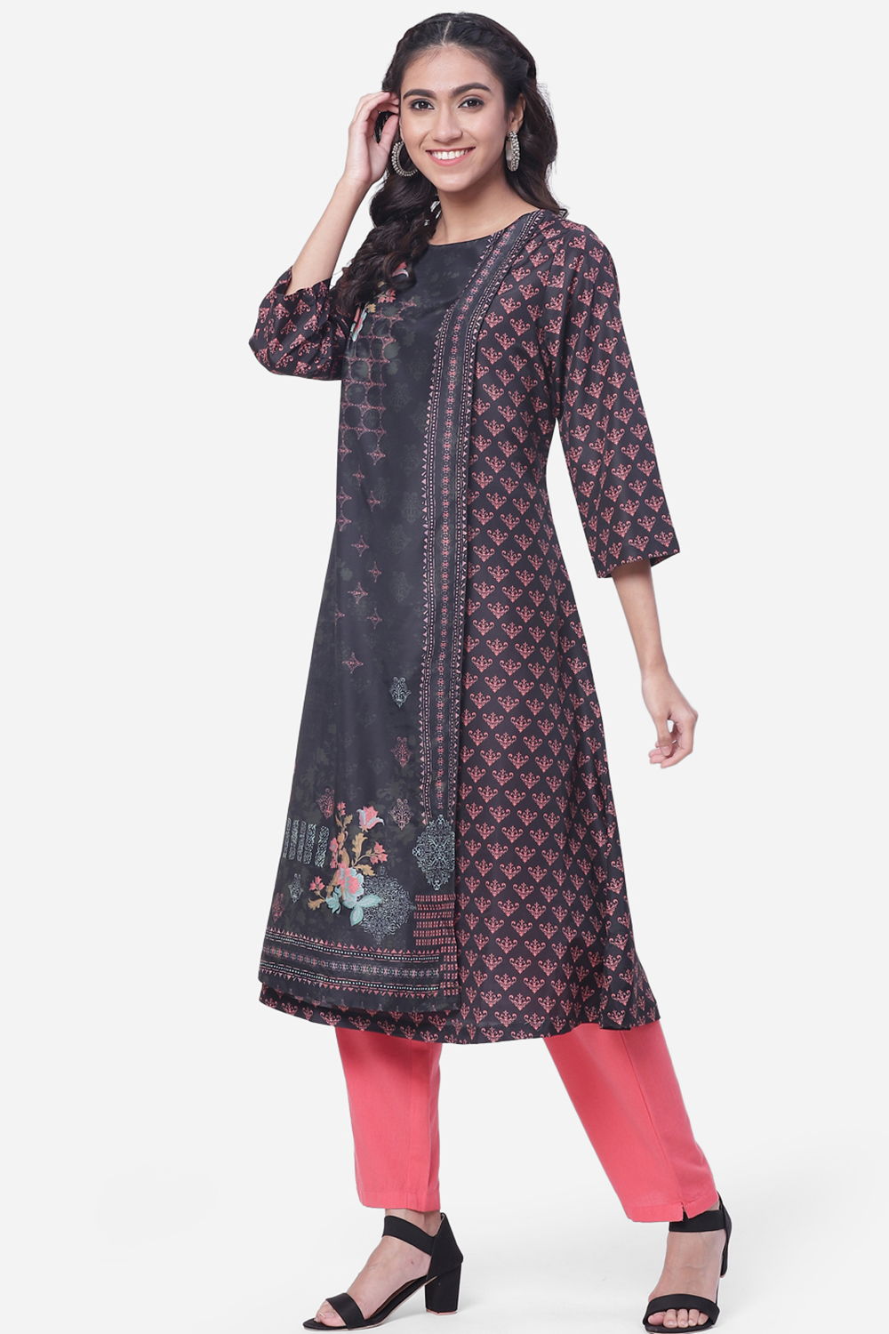 Black Art Silk Straight Kurta image number 0