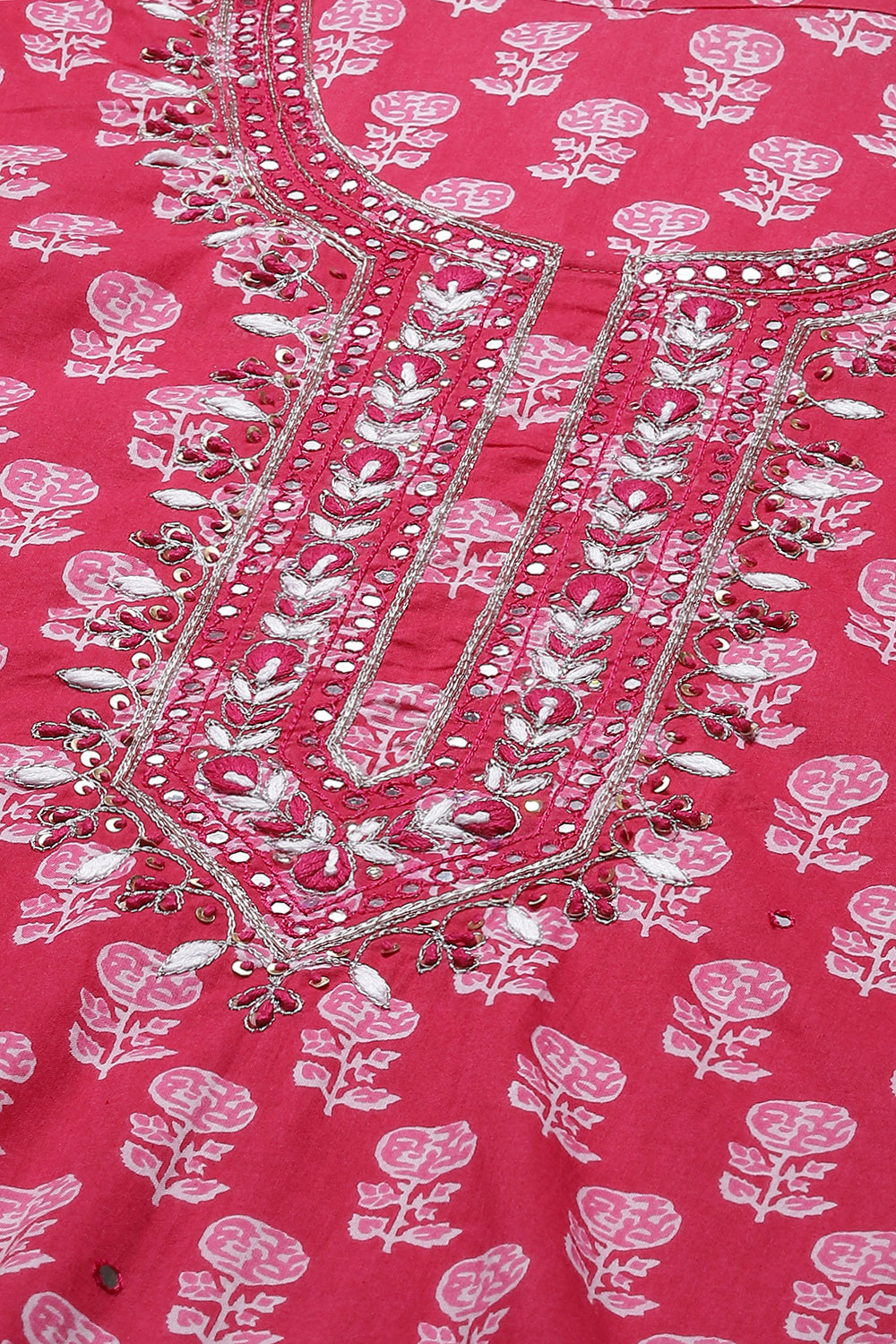 Pink Cotton Hand Block Print Unstitched Suit Set image number 5